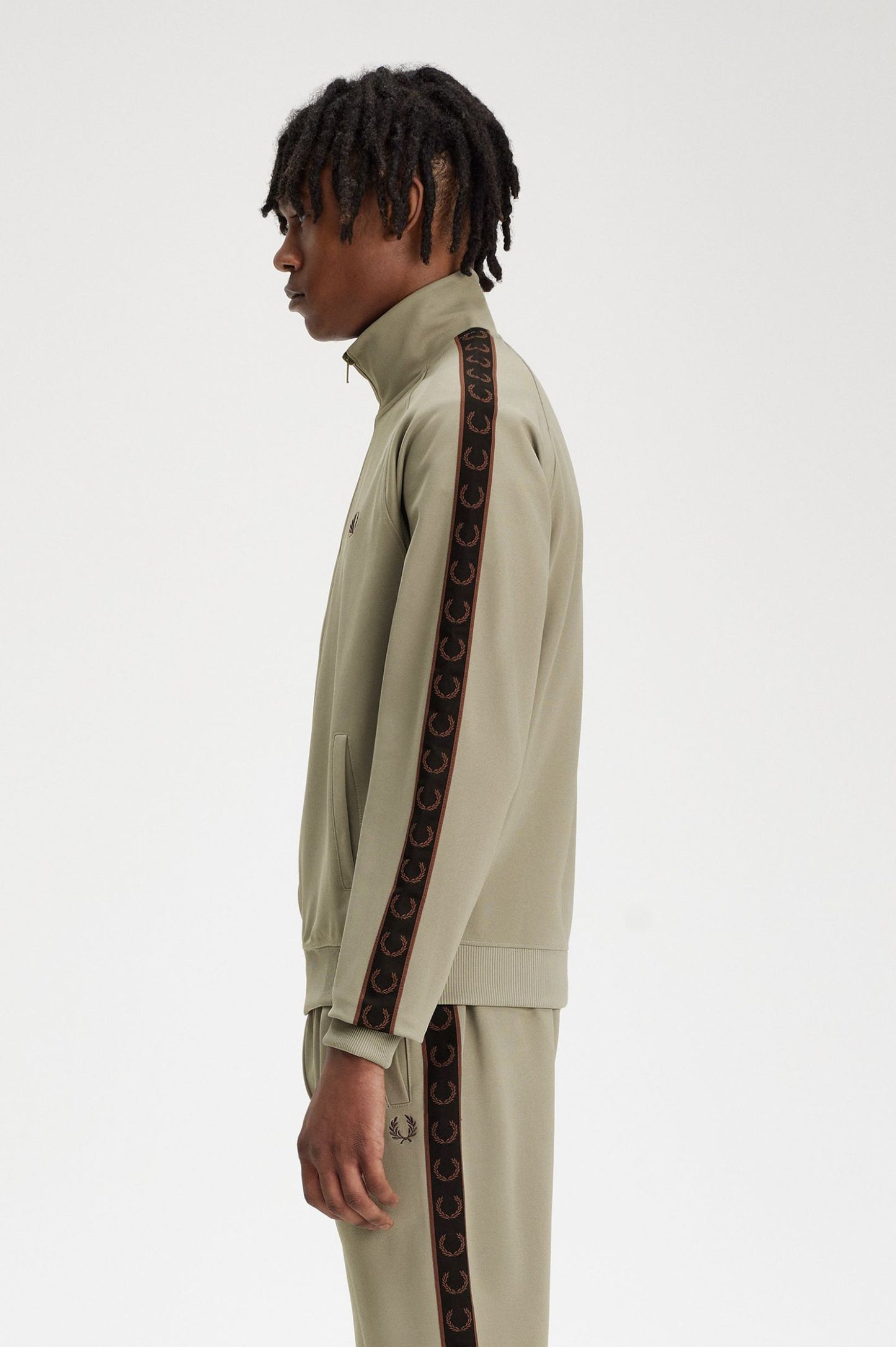 Fred Perry Contrast Tape Track Jacket Warm Grey / Brick