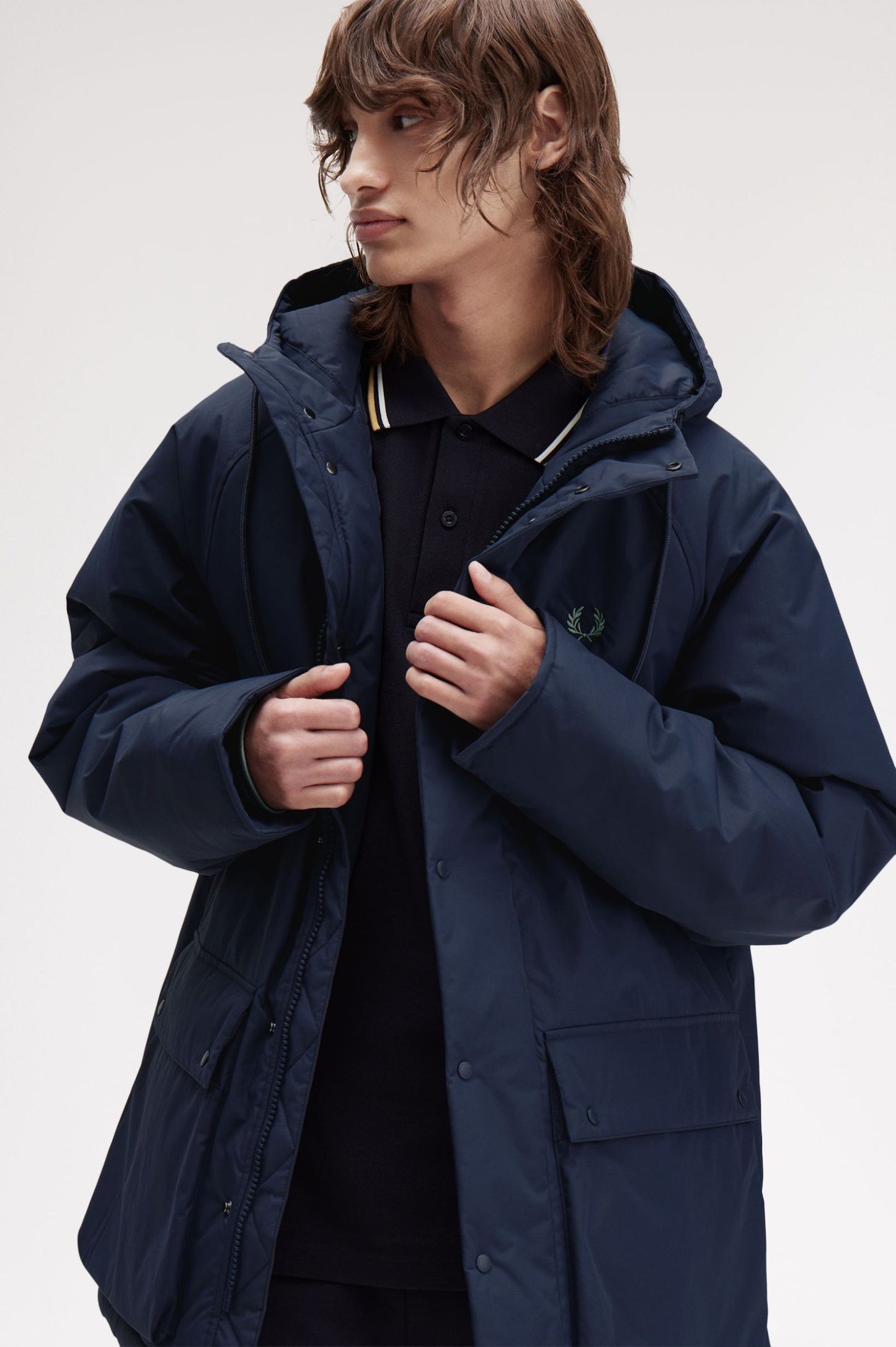 Fred Perry Padded Zip Through Jacket Dark Airforce