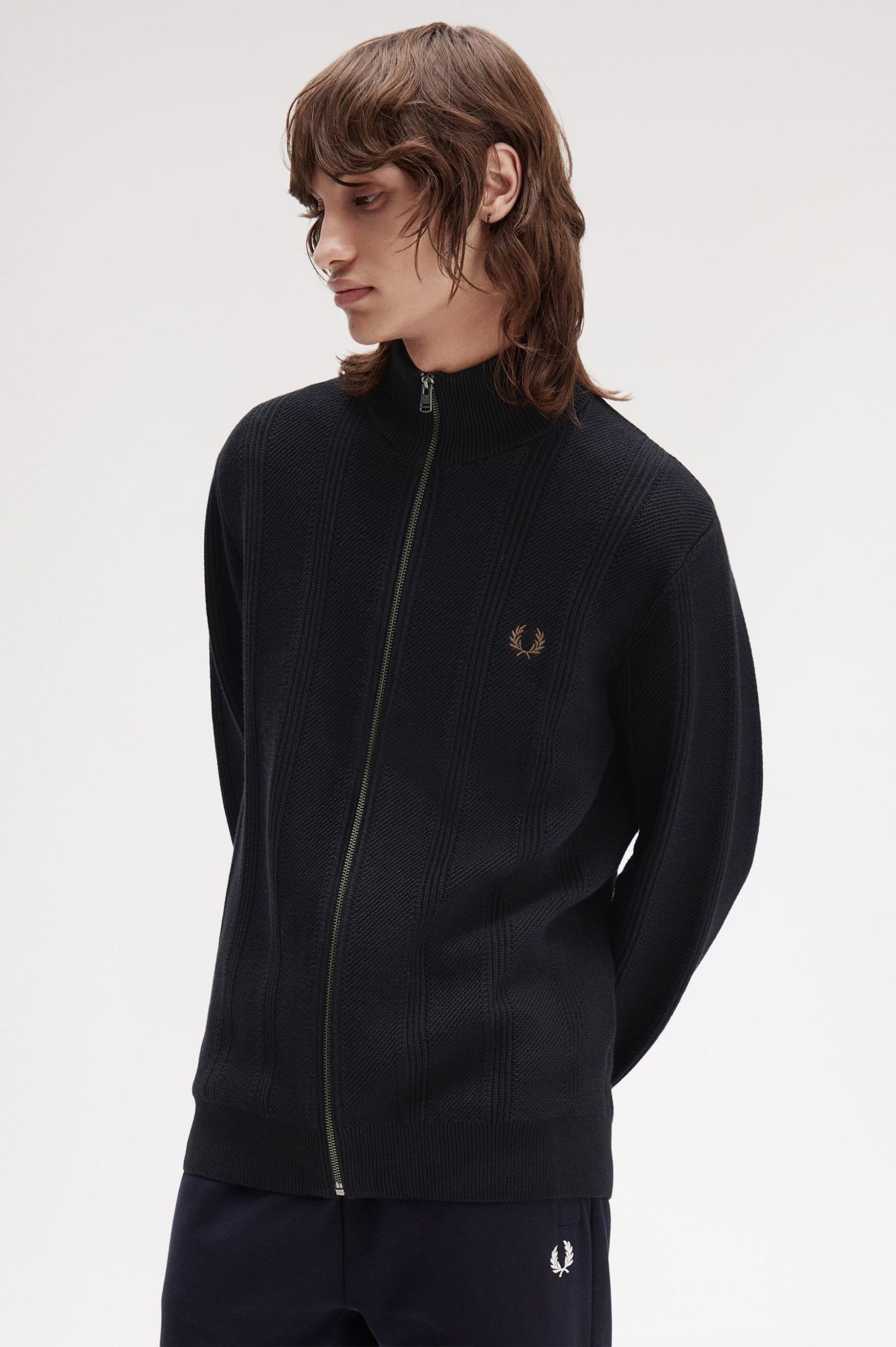 Fred Perry Textured Zip Through Cardigan Black