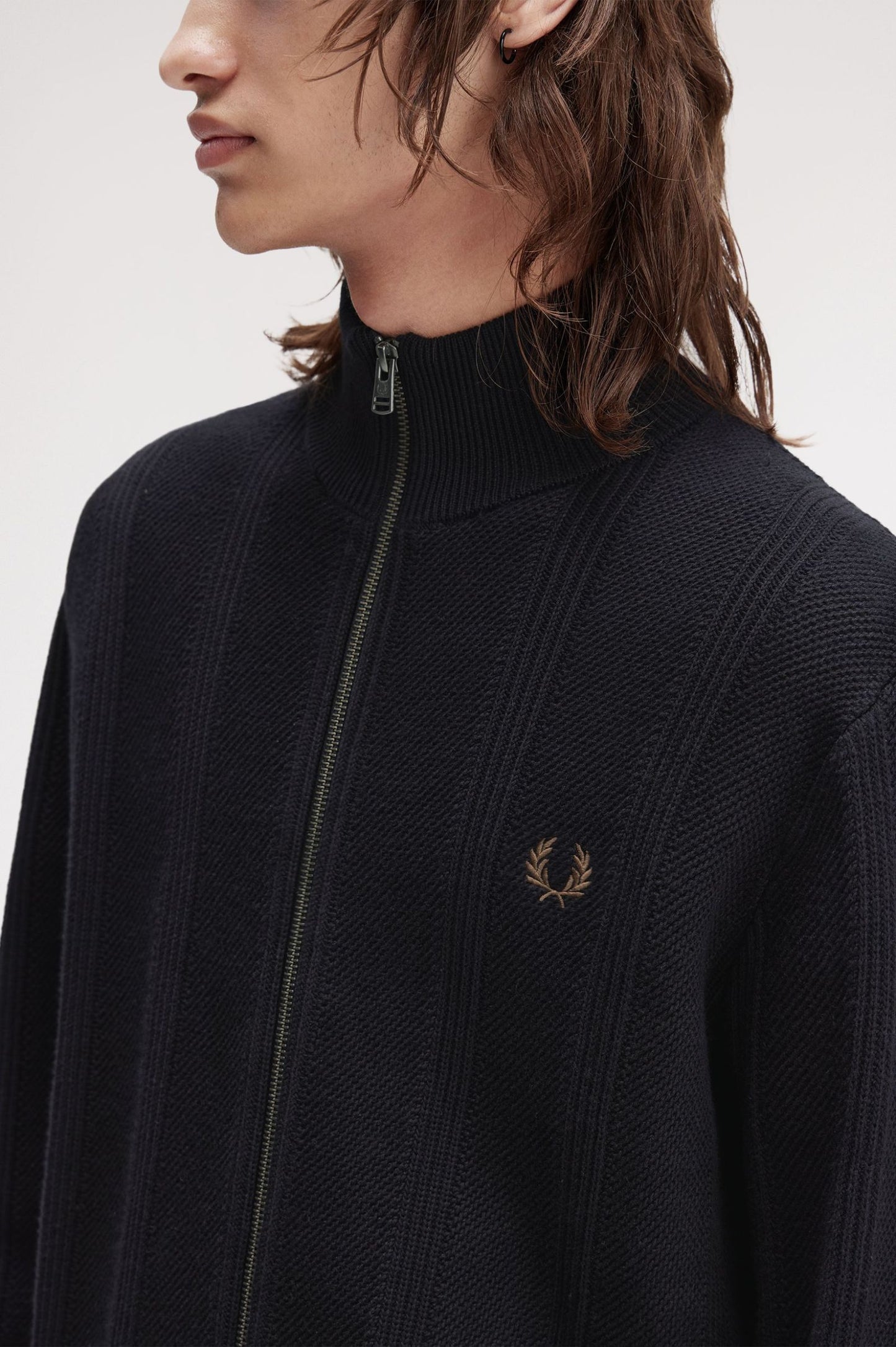 Fred Perry Textured Zip Through Cardigan Black