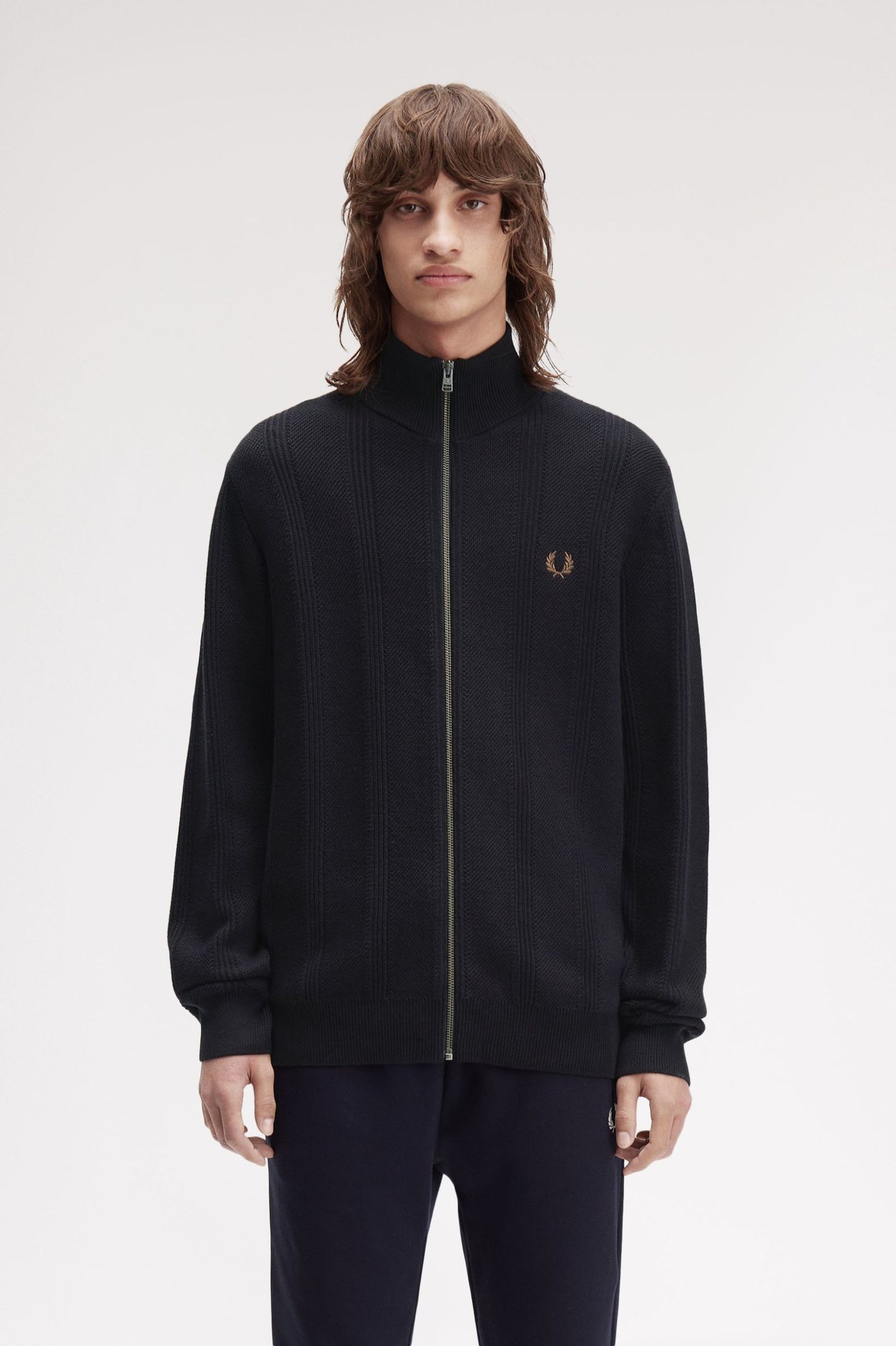 Fred Perry Textured Zip Through Cardigan Black