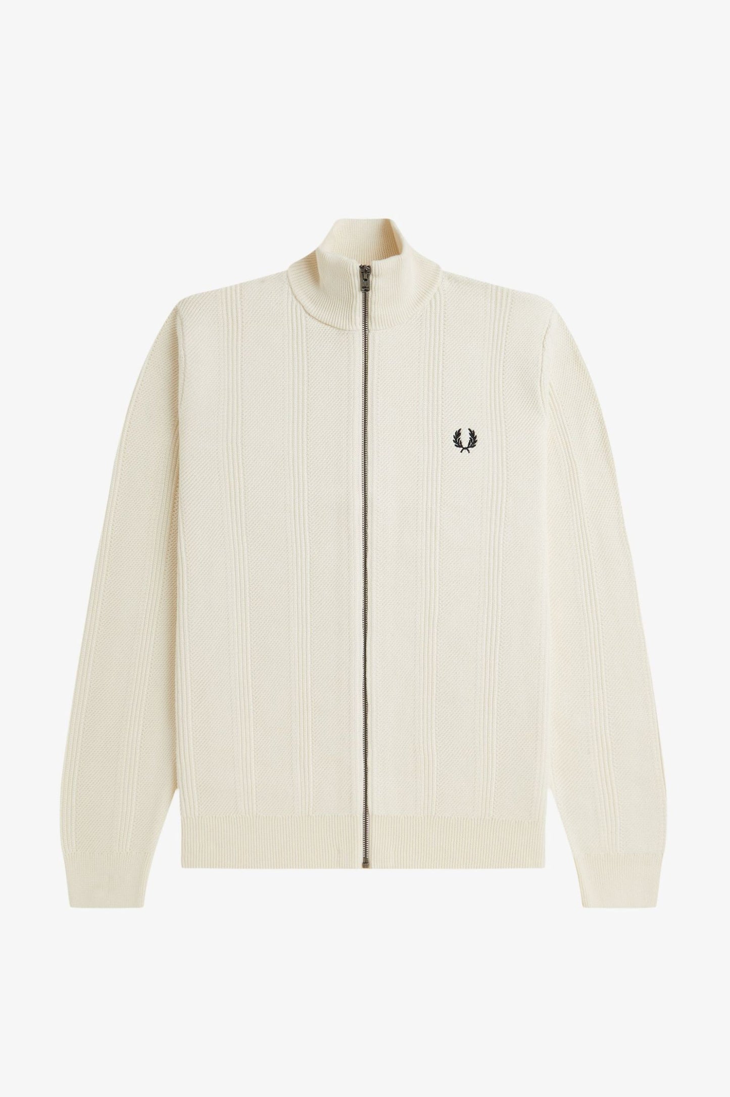 Fred Perry Textured Zip Through Cardigan Ecru