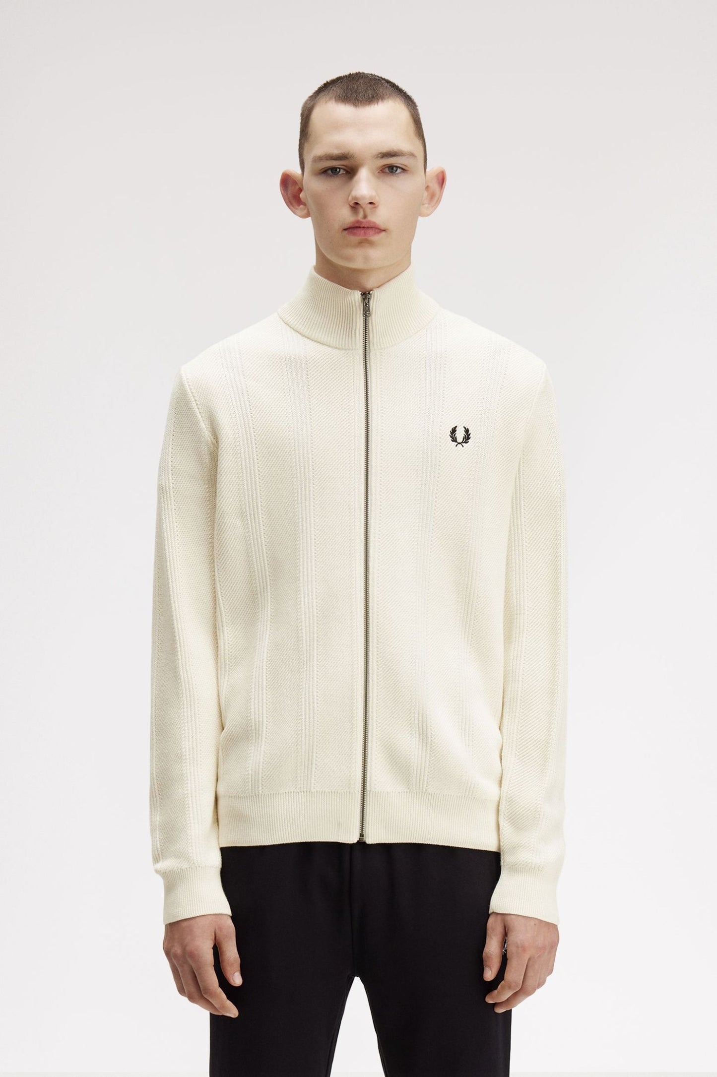 Fred Perry Textured Zip Through Cardigan Ecru