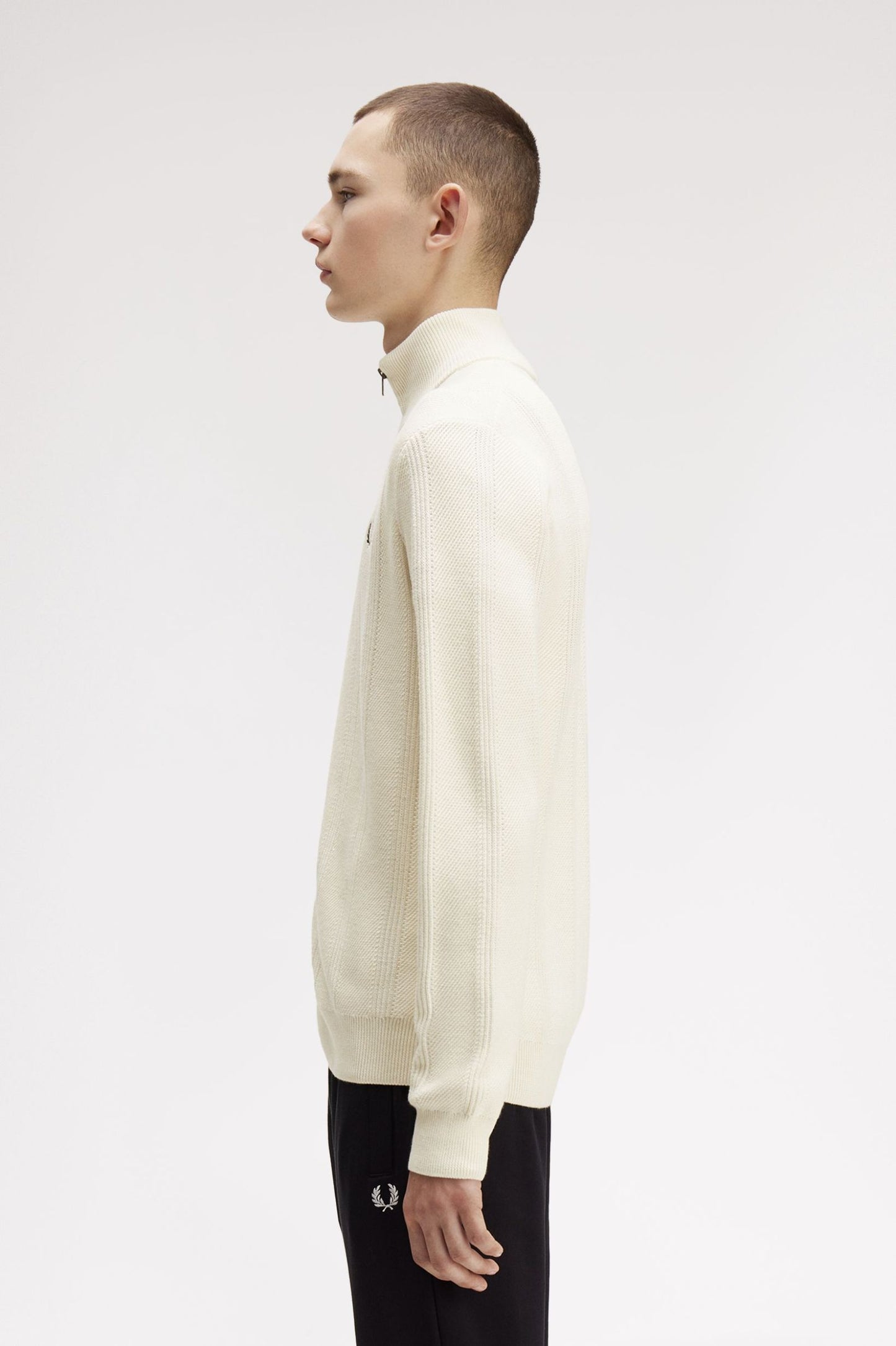 Fred Perry Textured Zip Through Cardigan Ecru