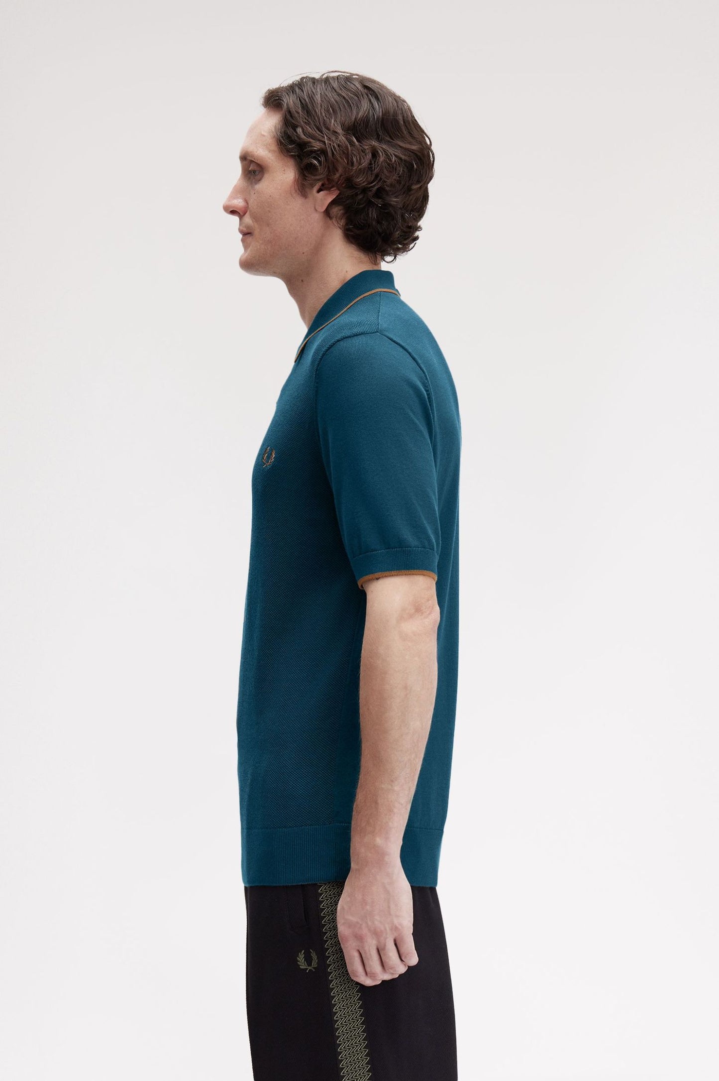 Fred Perry Pique Stitch Knitted Shirt Dark Petrol