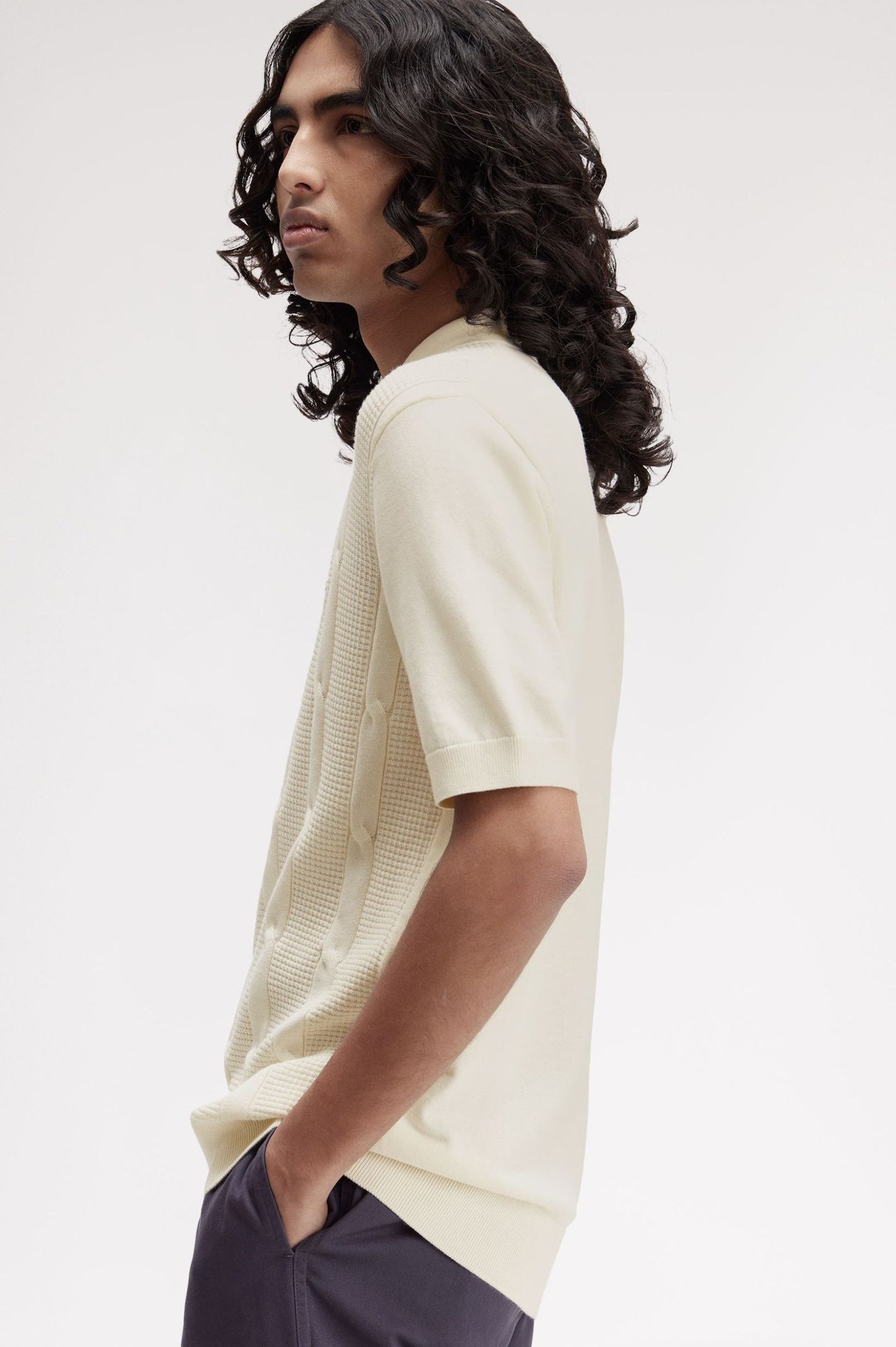 Fred Perry Textured Cable Knit Shirt Ecru