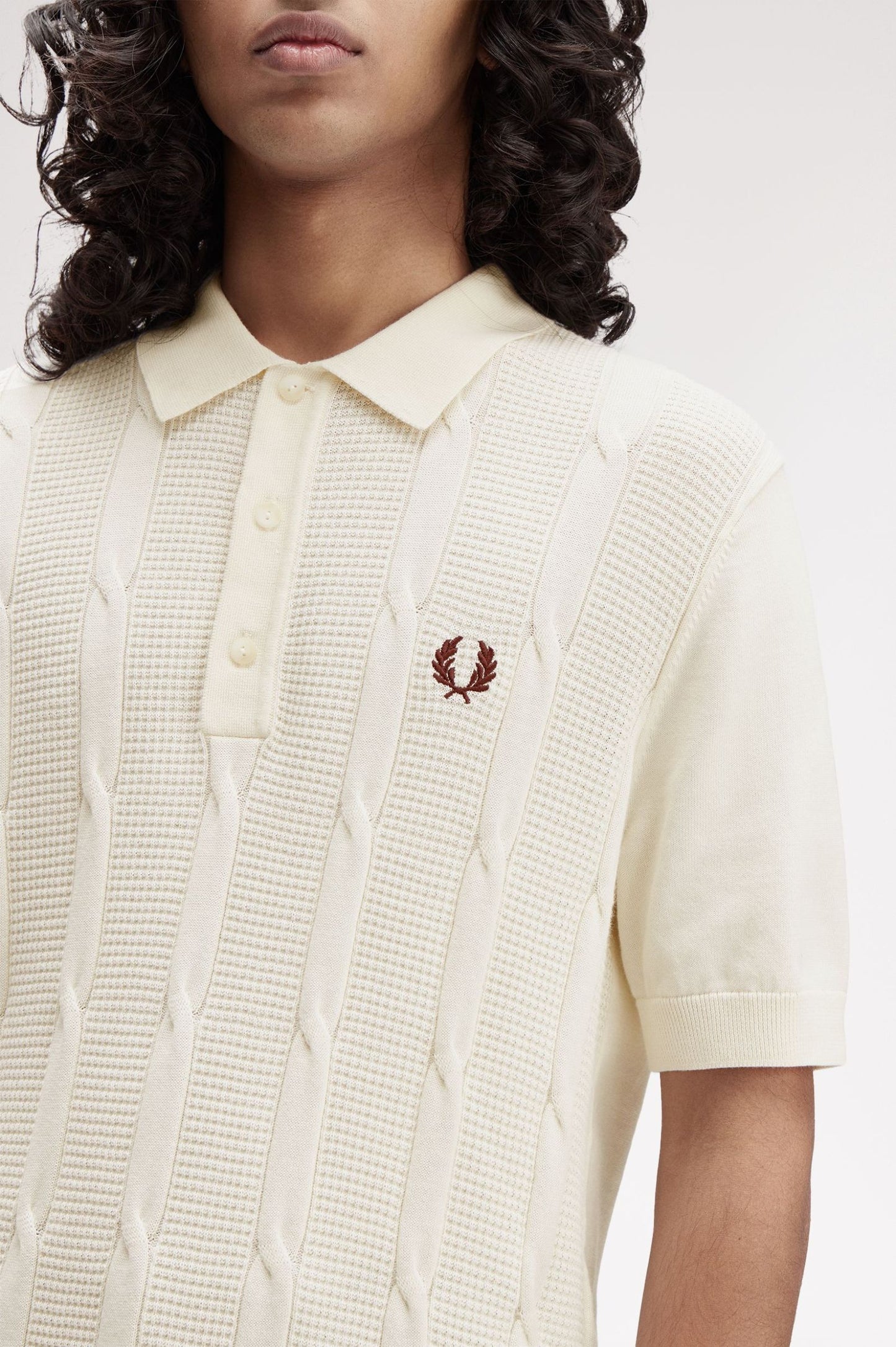 Fred Perry Textured Cable Knit Shirt Ecru
