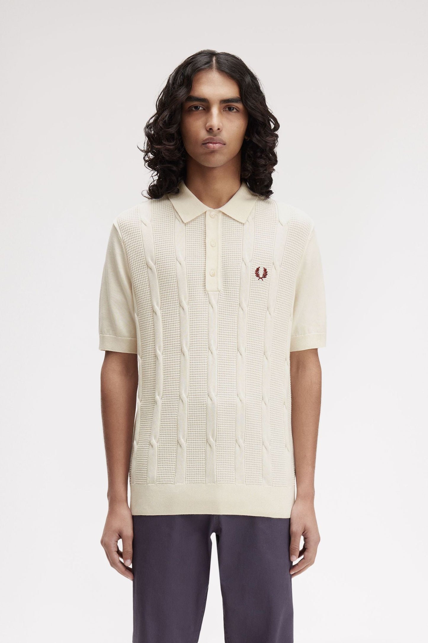 Fred Perry Textured Cable Knit Shirt Ecru