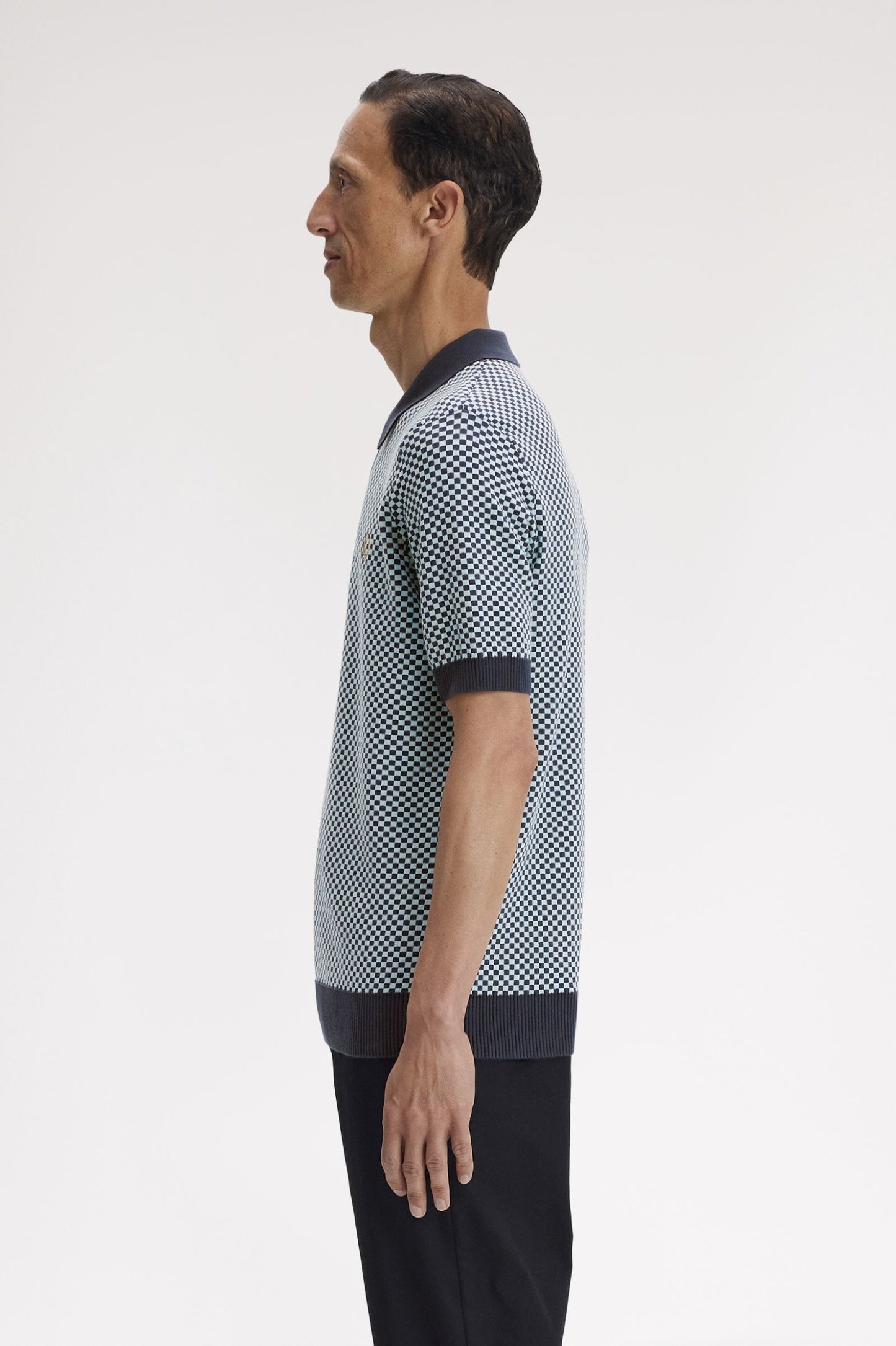 Fred Perry Chequerboard Knitted Shirt Dark Airforce