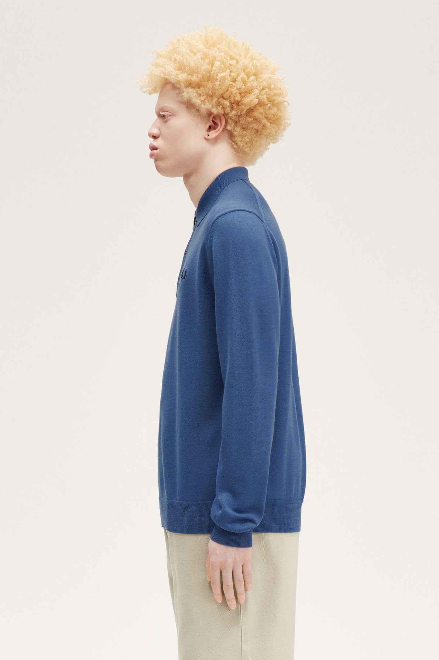 Fred Perry Long Sleeve Knitted Shirt Midnight Blue