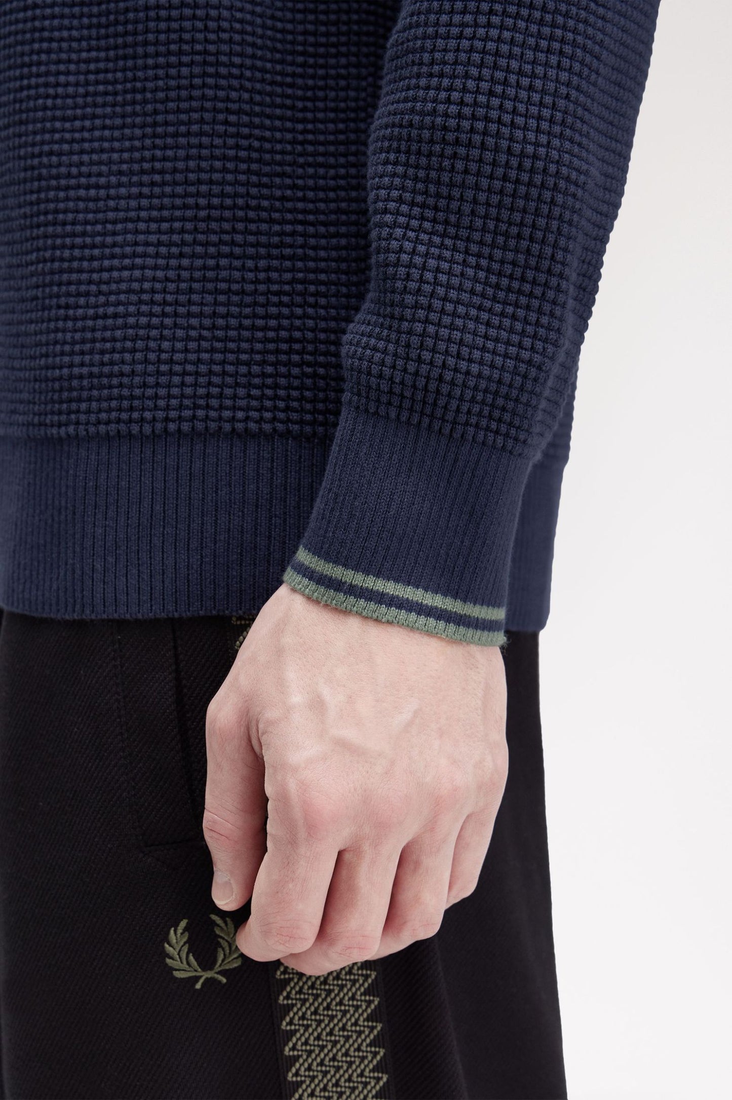 Fred Perry Waffle Stitch Half Zip Jumper Dark Airforce