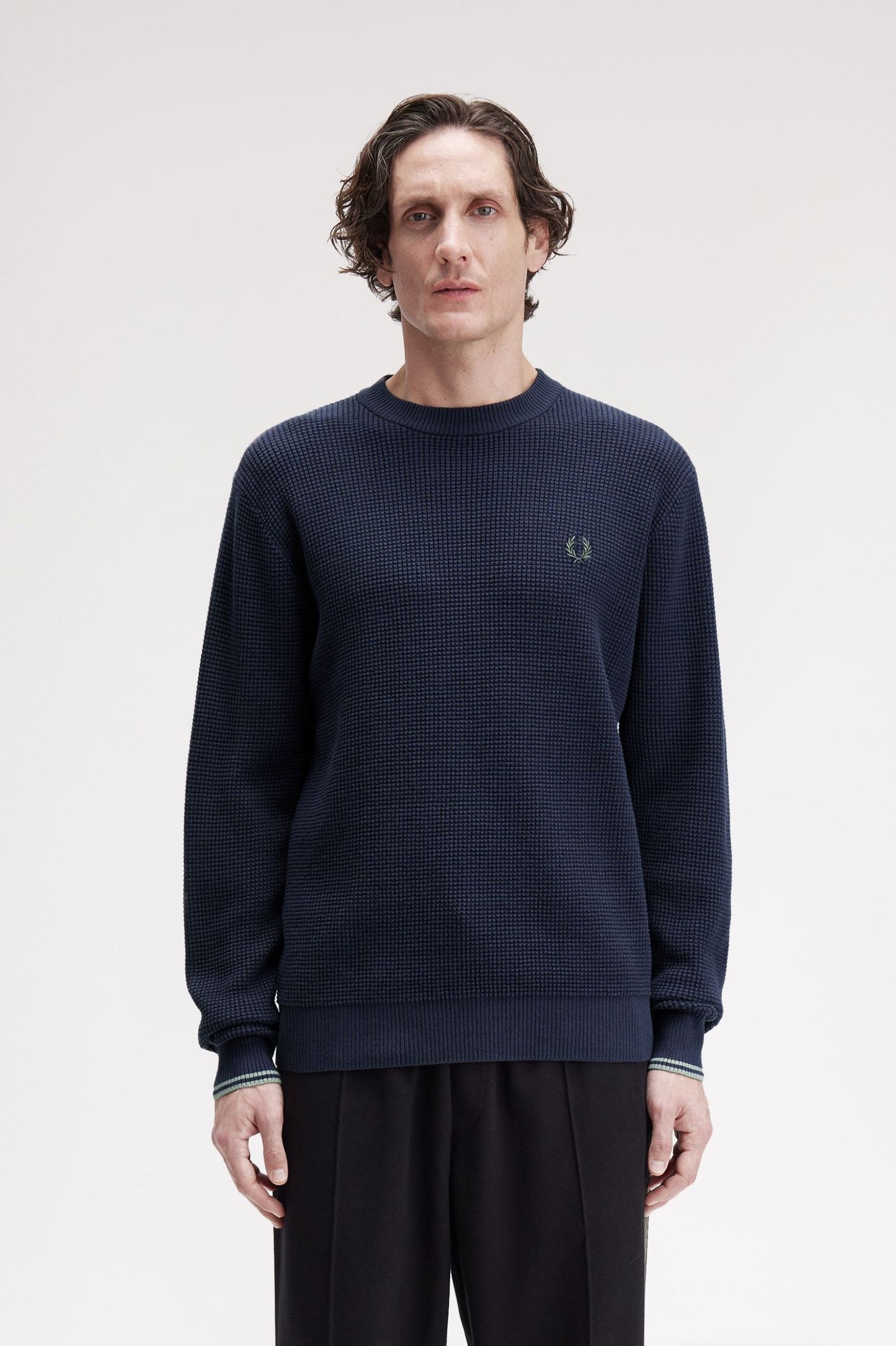 Fred Perry Waffle Stitch Half Zip Jumper Dark Airforce