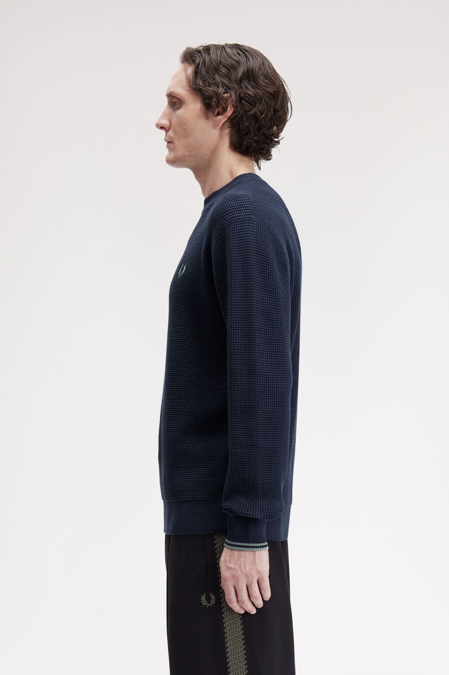 Fred Perry Waffle Stitch Half Zip Jumper Dark Airforce
