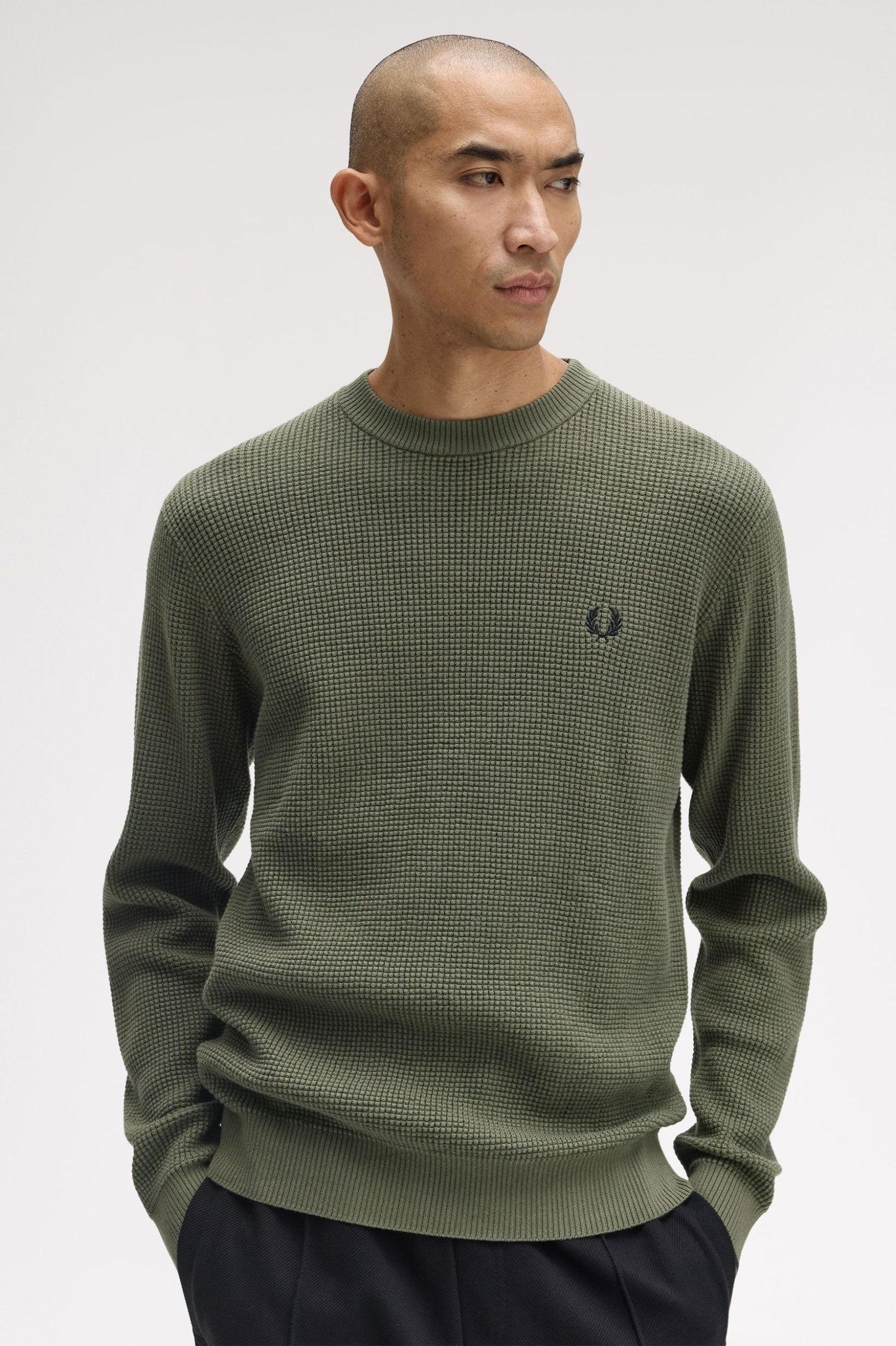 Fred Perry Waffle Stitch Jumper Laurel Wreath Green