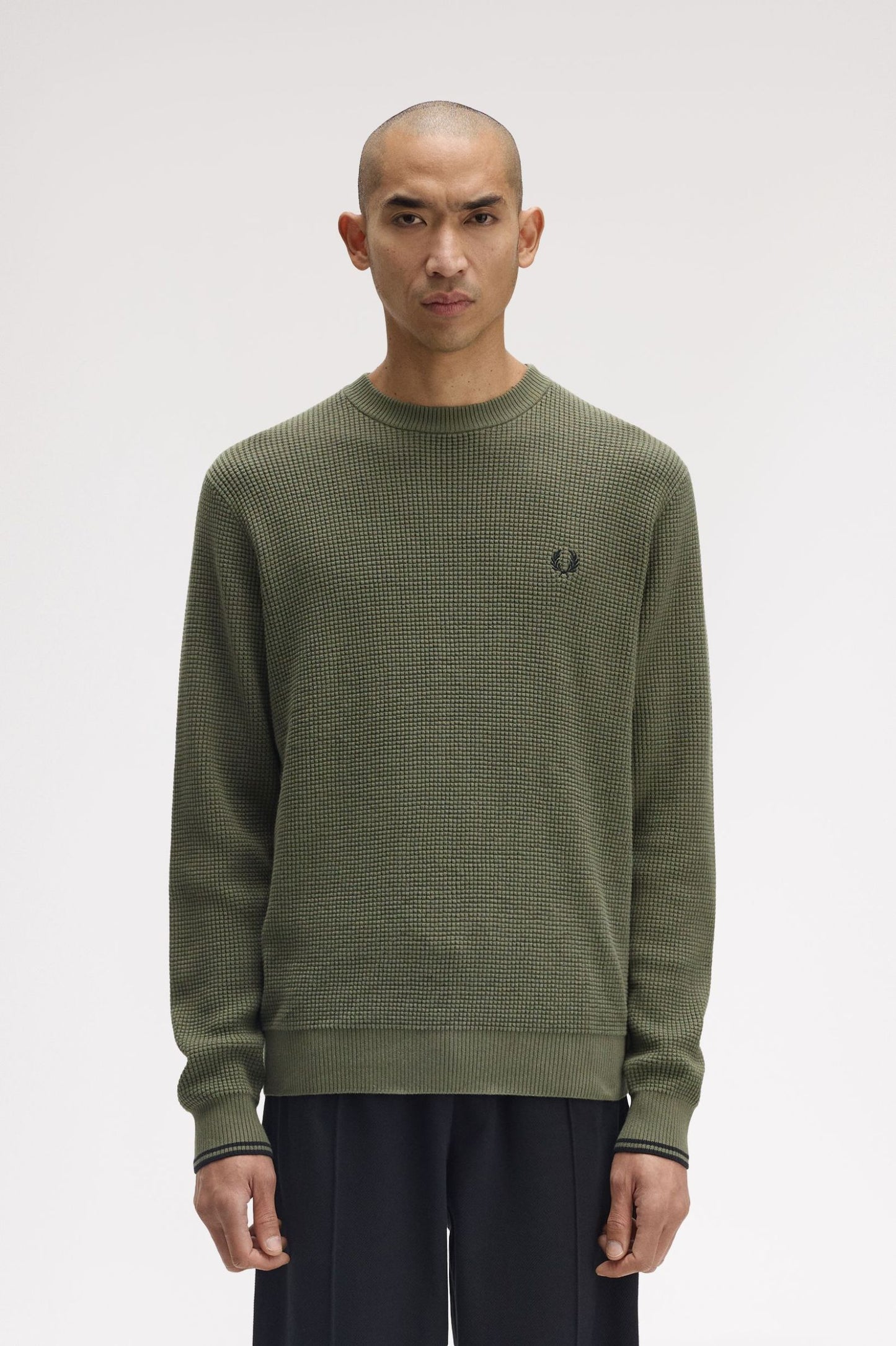 Fred Perry Waffle Stitch Jumper Laurel Wreath Green