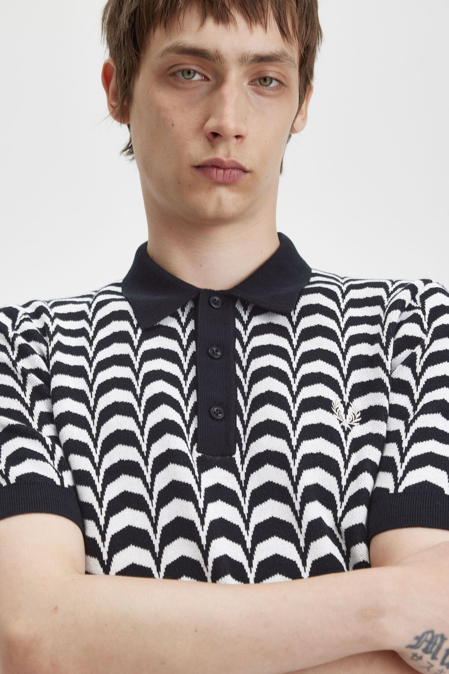 Fred Perry Zip Jacquard Knitted Shirt Black