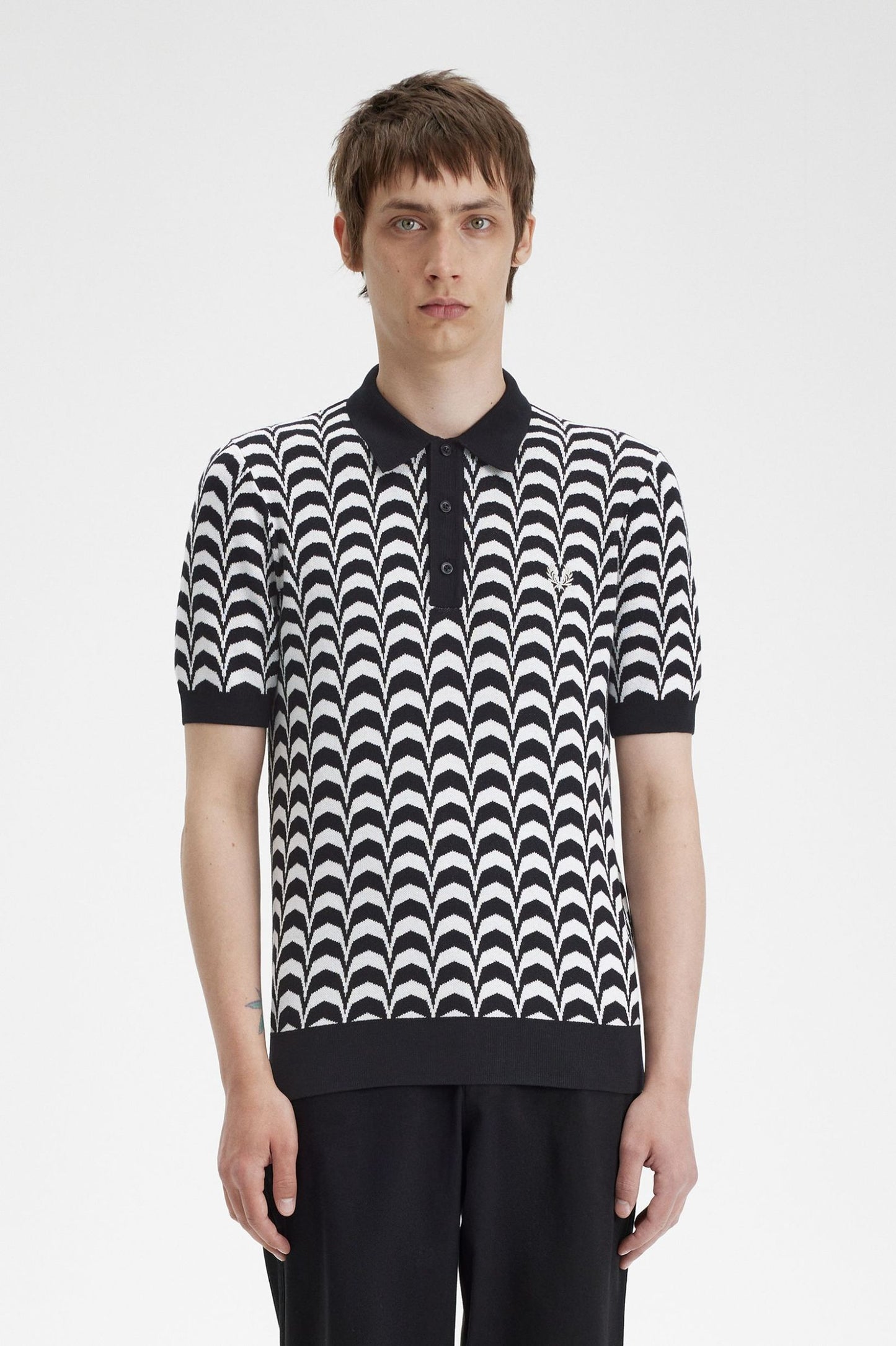 Fred Perry Zip Jacquard Knitted Shirt Black