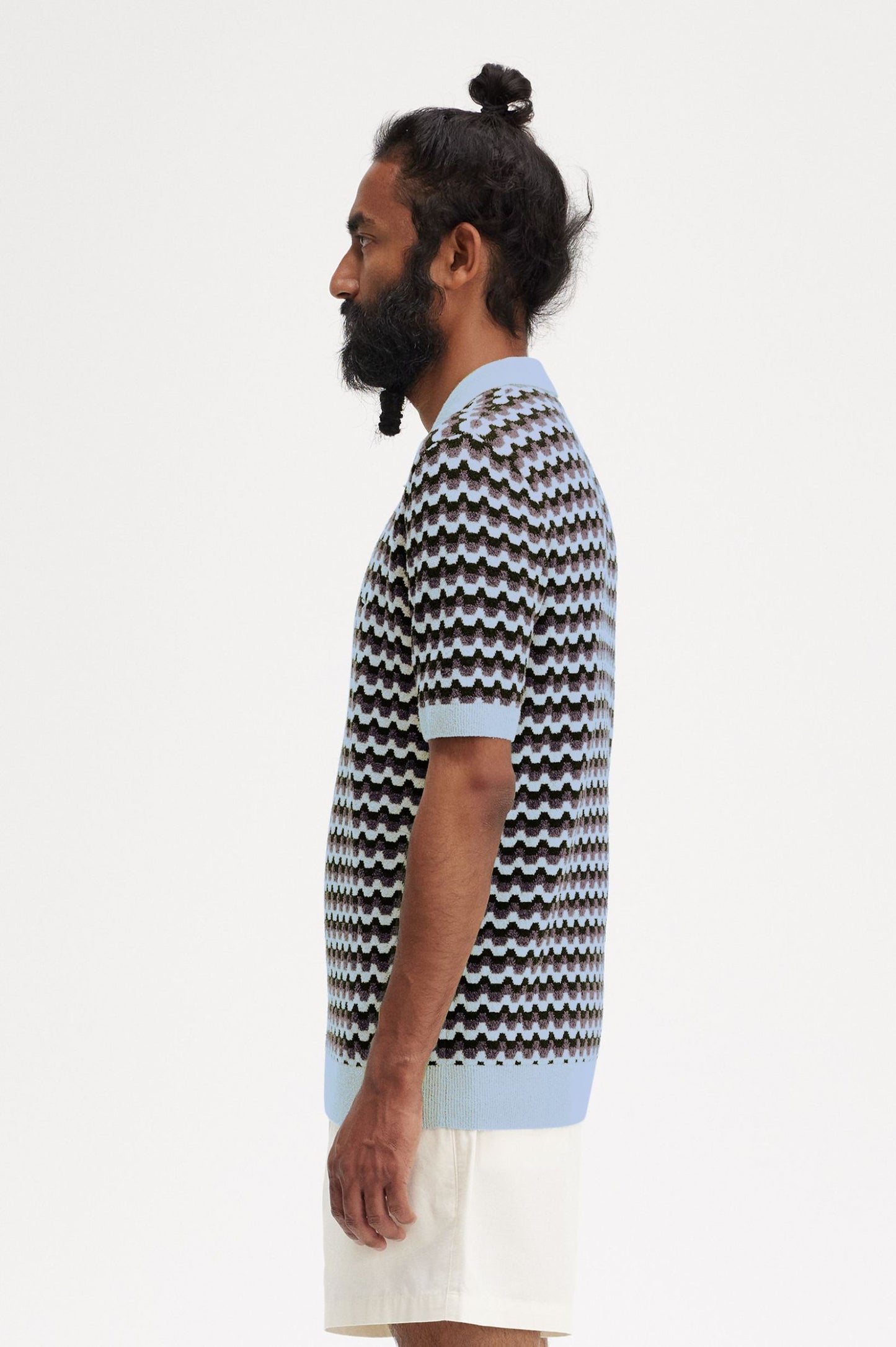 Fred Perry Boucle Jacquard Knitted Shirt Light Smoke