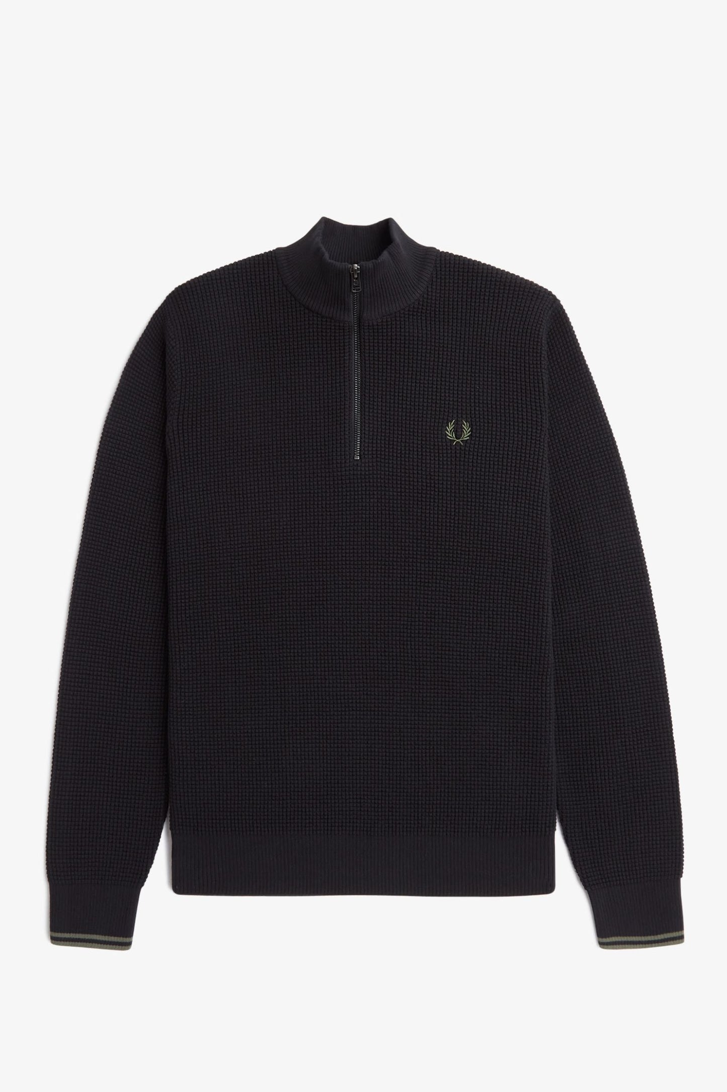 Fred Perry Waffle Stitch Half Zip Jumper Black