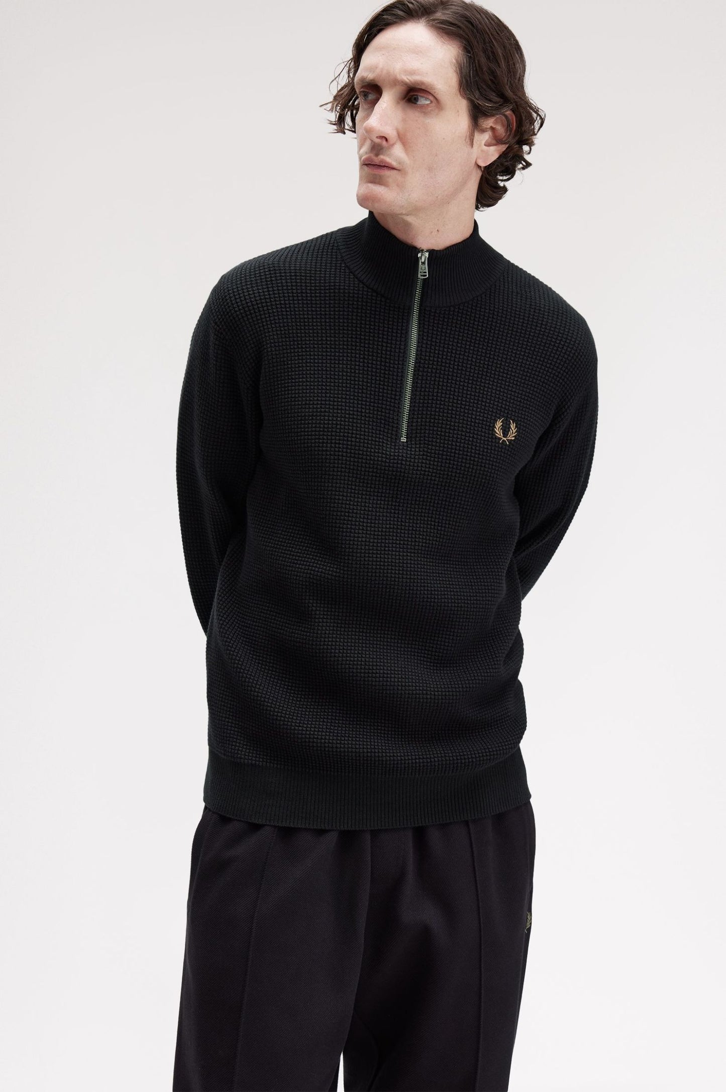 Fred Perry Waffle Stitch Half Zip Jumper Black