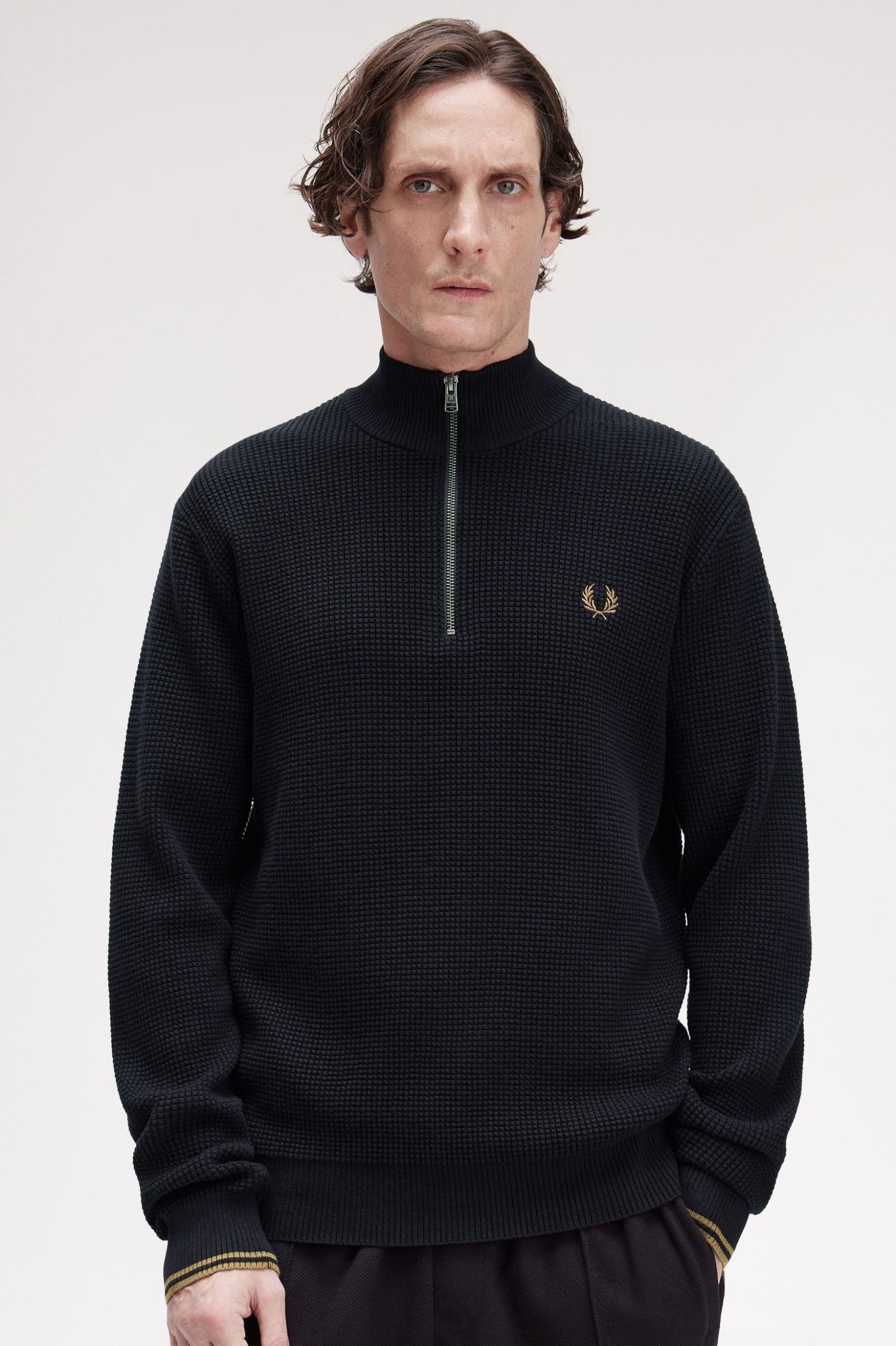 Fred Perry Waffle Stitch Half Zip Jumper Black