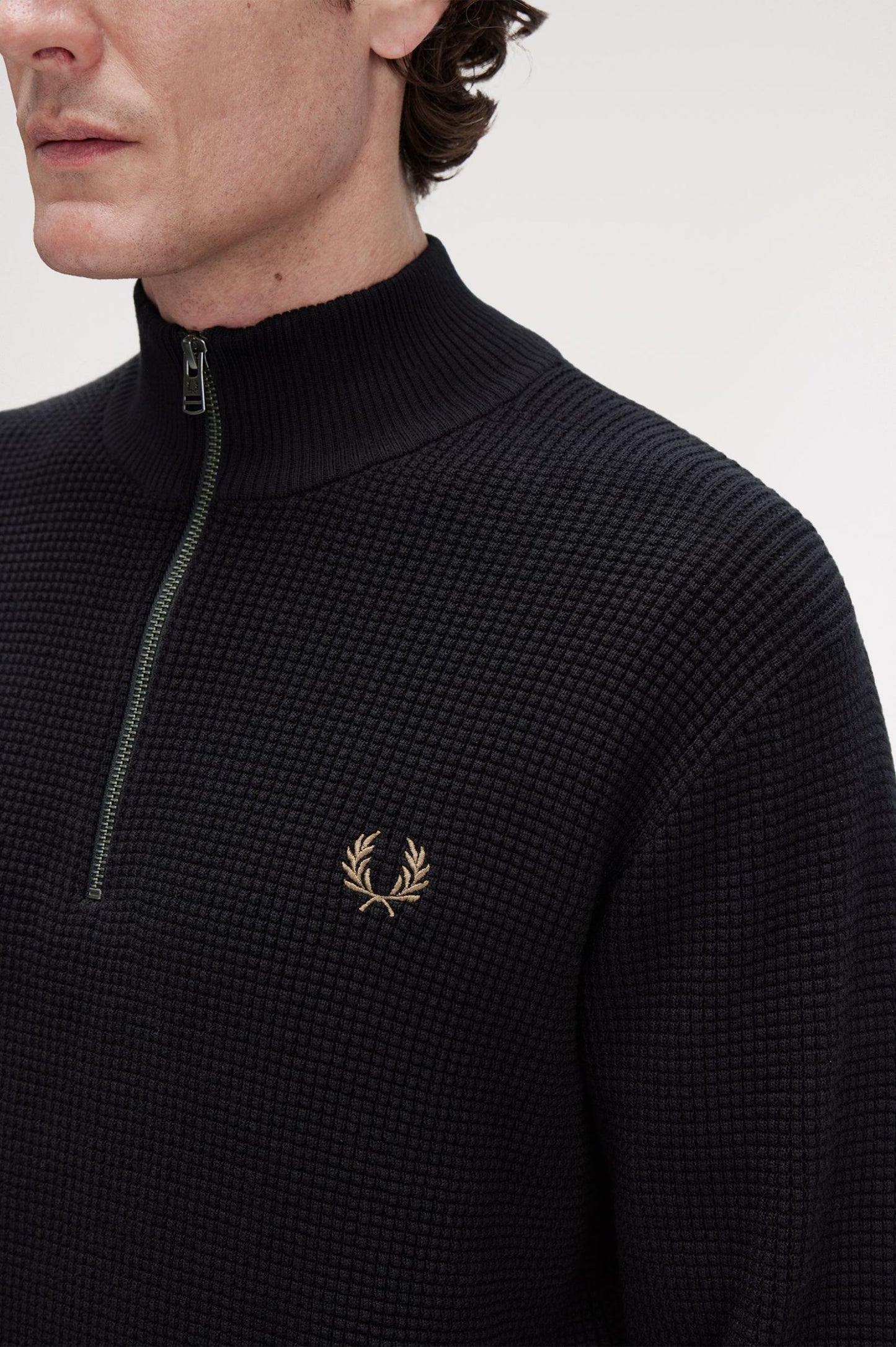 Fred Perry Waffle Stitch Half Zip Jumper Black