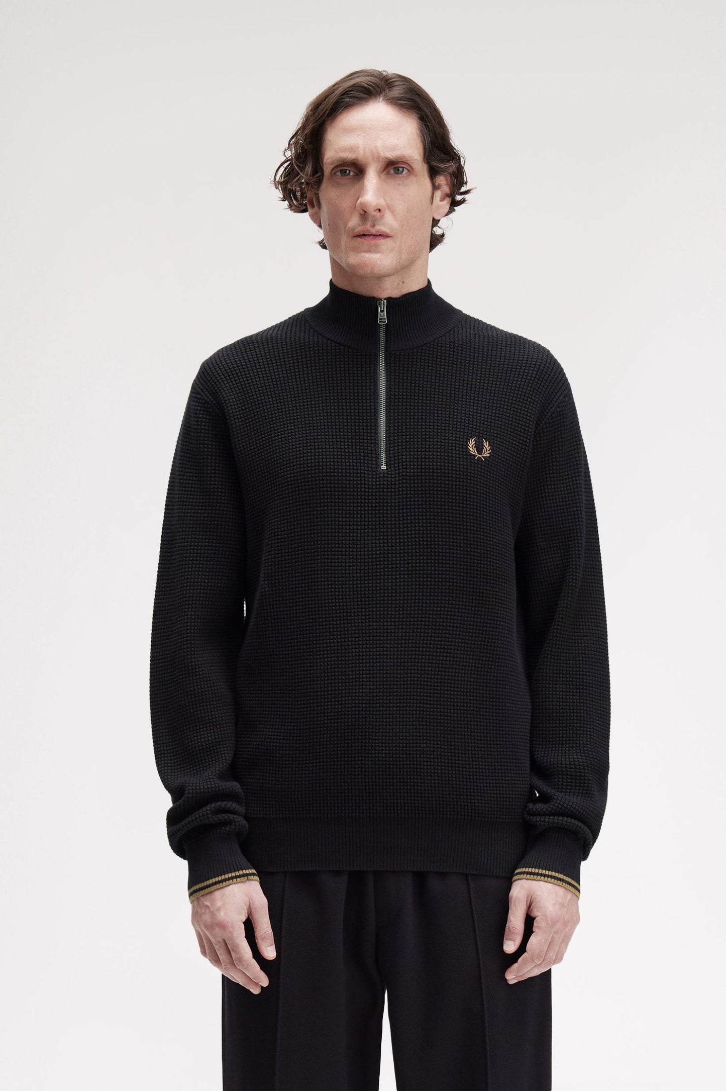 Fred Perry Waffle Stitch Half Zip Jumper Black