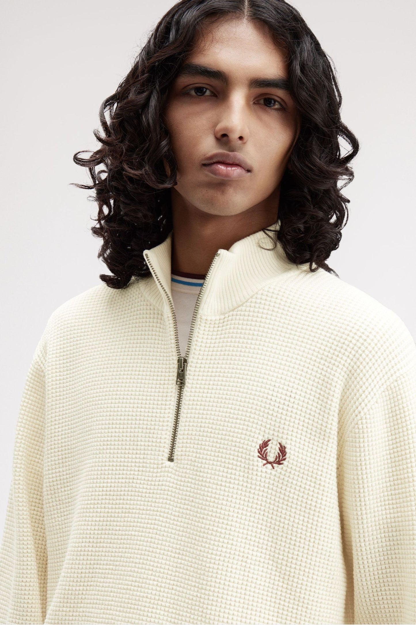 Fred Perry Waffle Stitch Half Zip Jumper Ecru