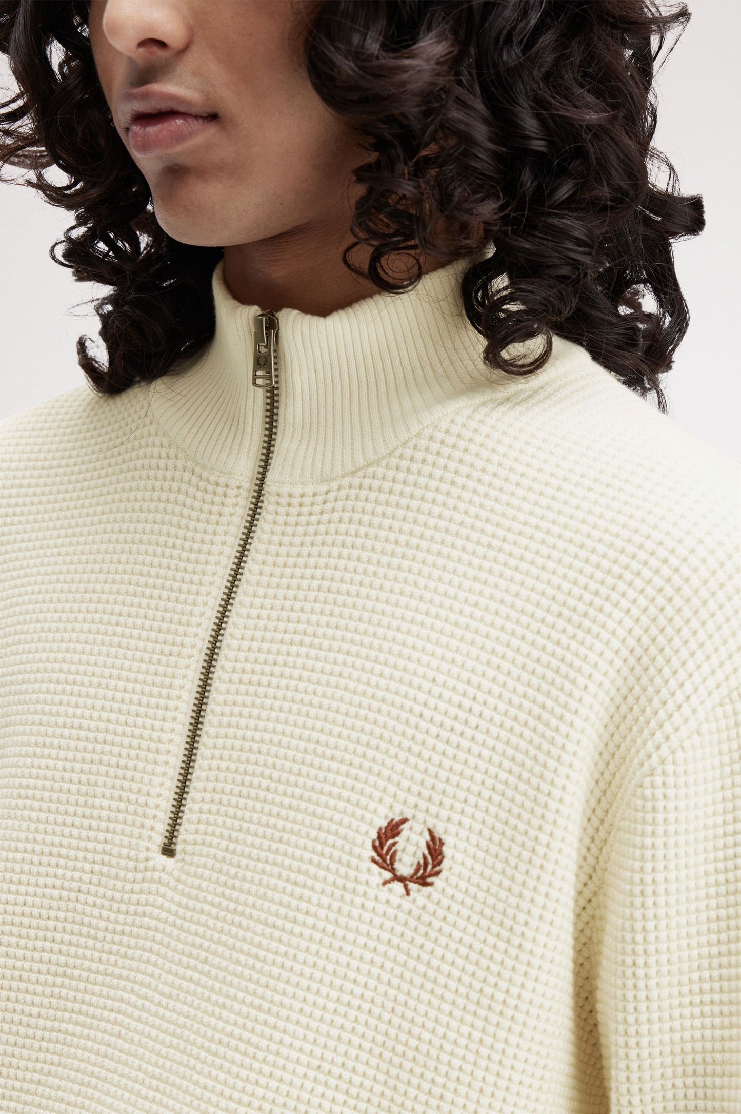 Fred Perry Waffle Stitch Half Zip Jumper Ecru