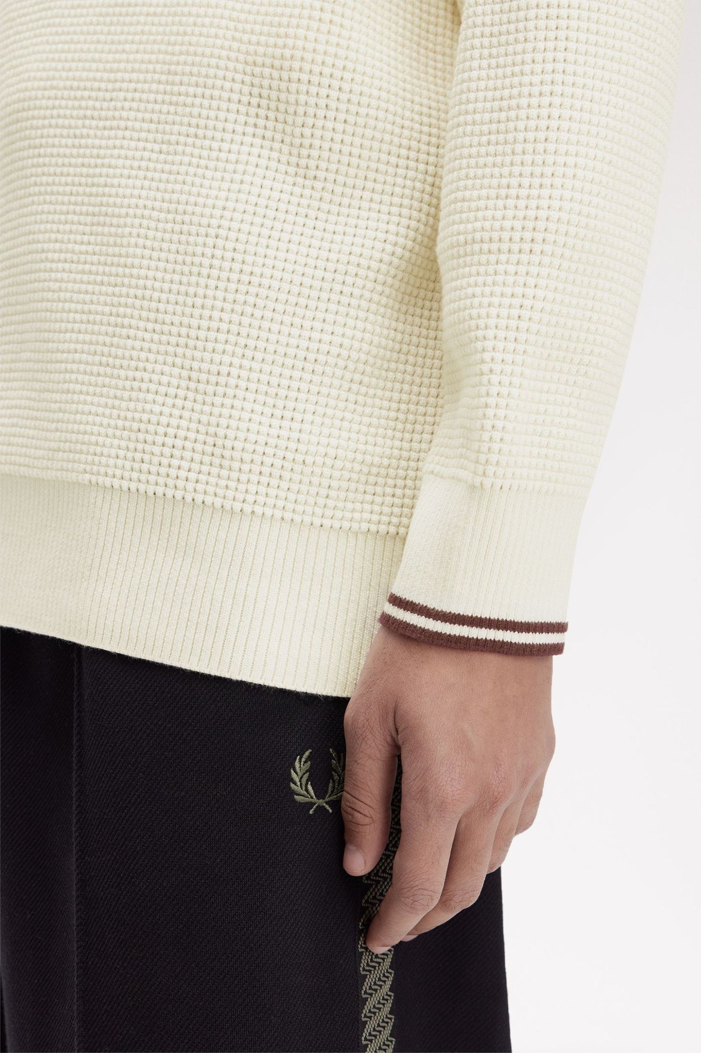 Fred Perry Waffle Stitch Half Zip Jumper Ecru
