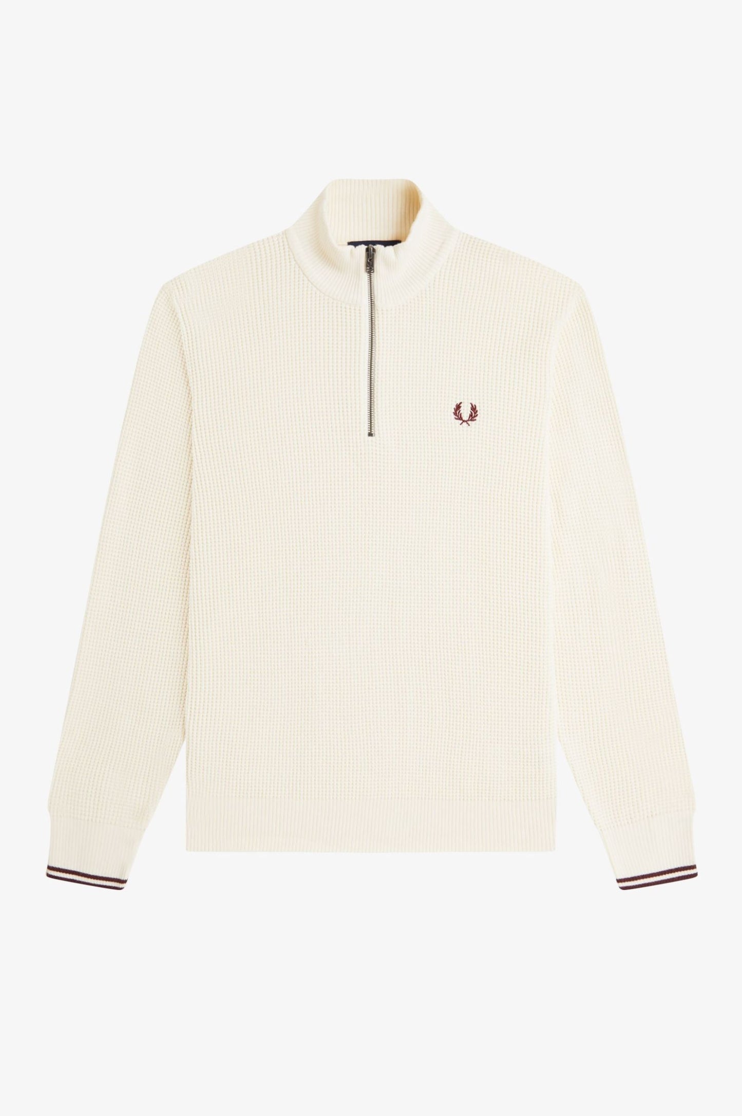 Fred Perry Waffle Stitch Half Zip Jumper Ecru