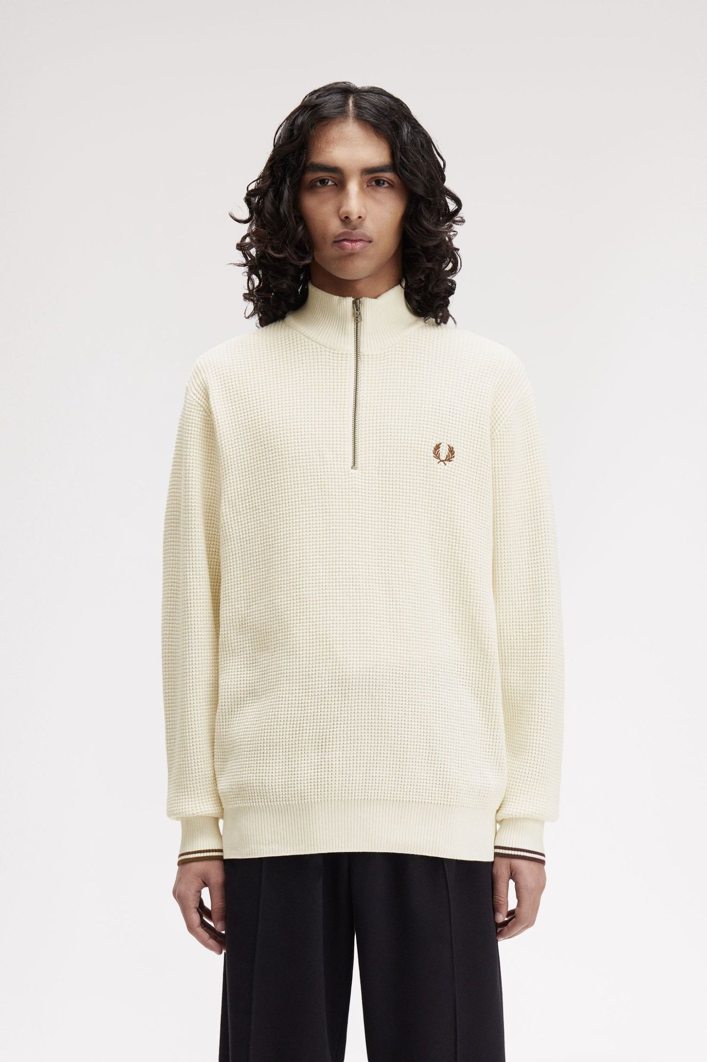 Fred Perry Waffle Stitch Half Zip Jumper Ecru