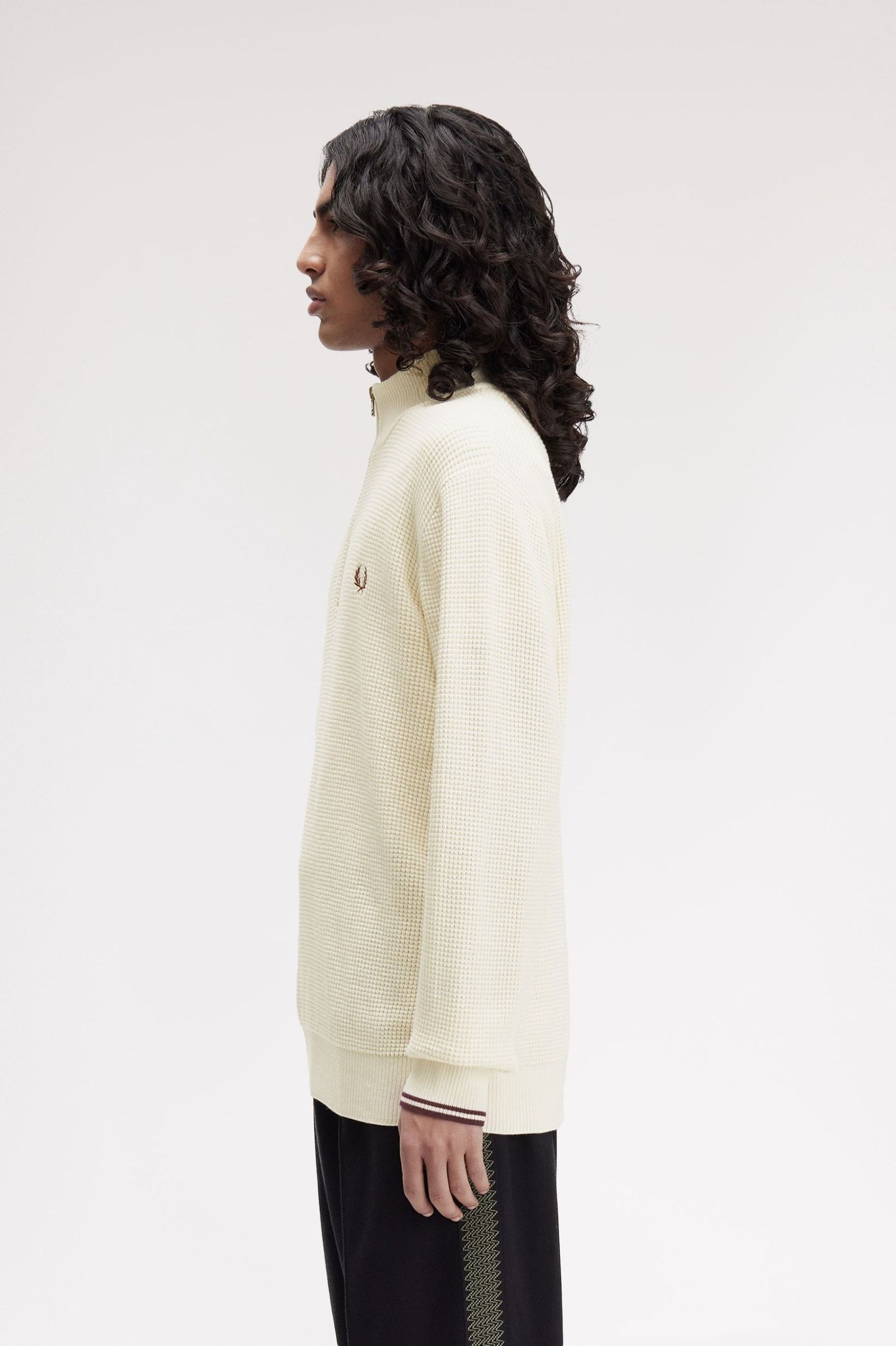 Fred Perry Waffle Stitch Half Zip Jumper Ecru