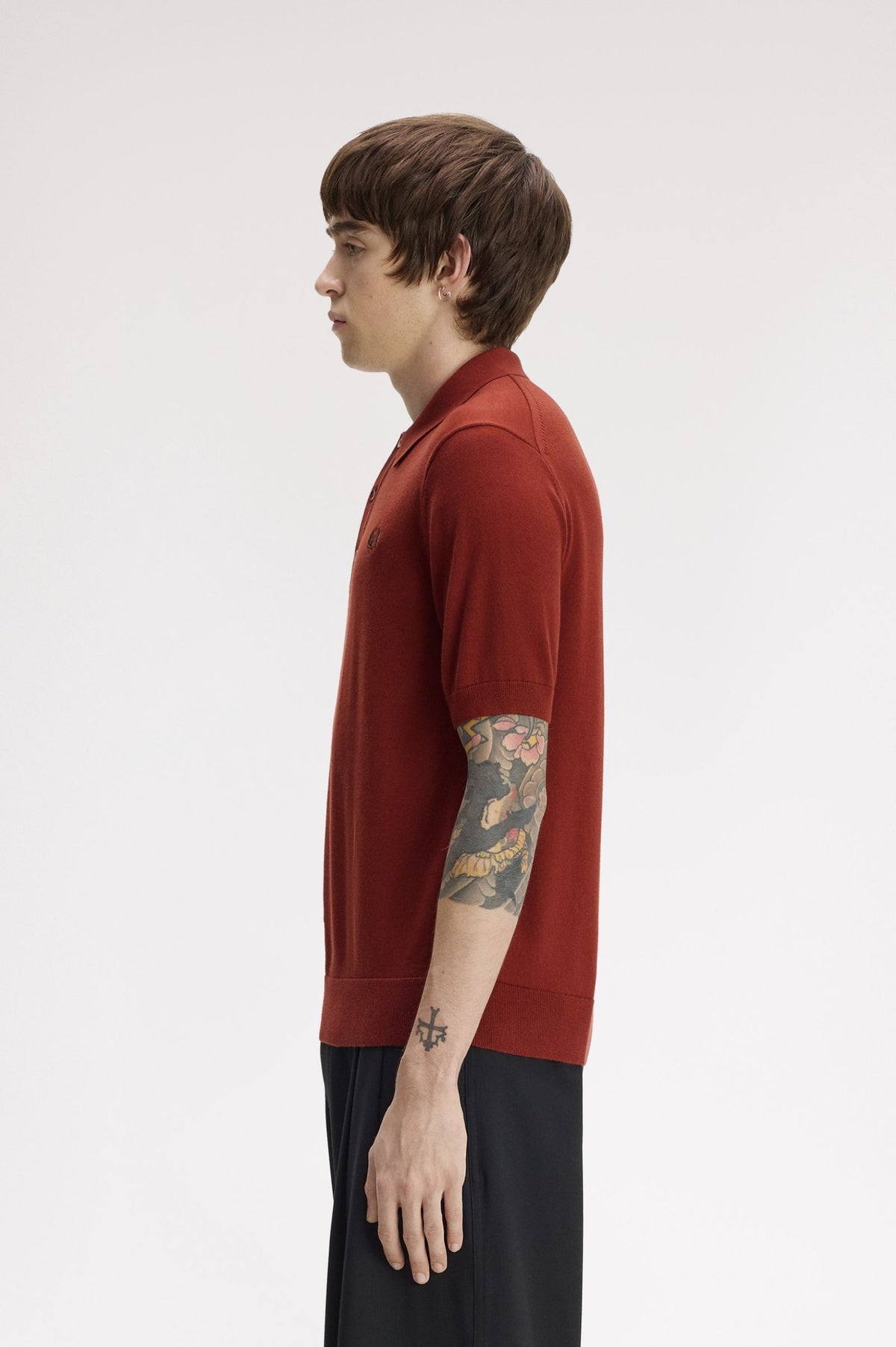 Fred Perry Cotton Knitted Shirt Brandy