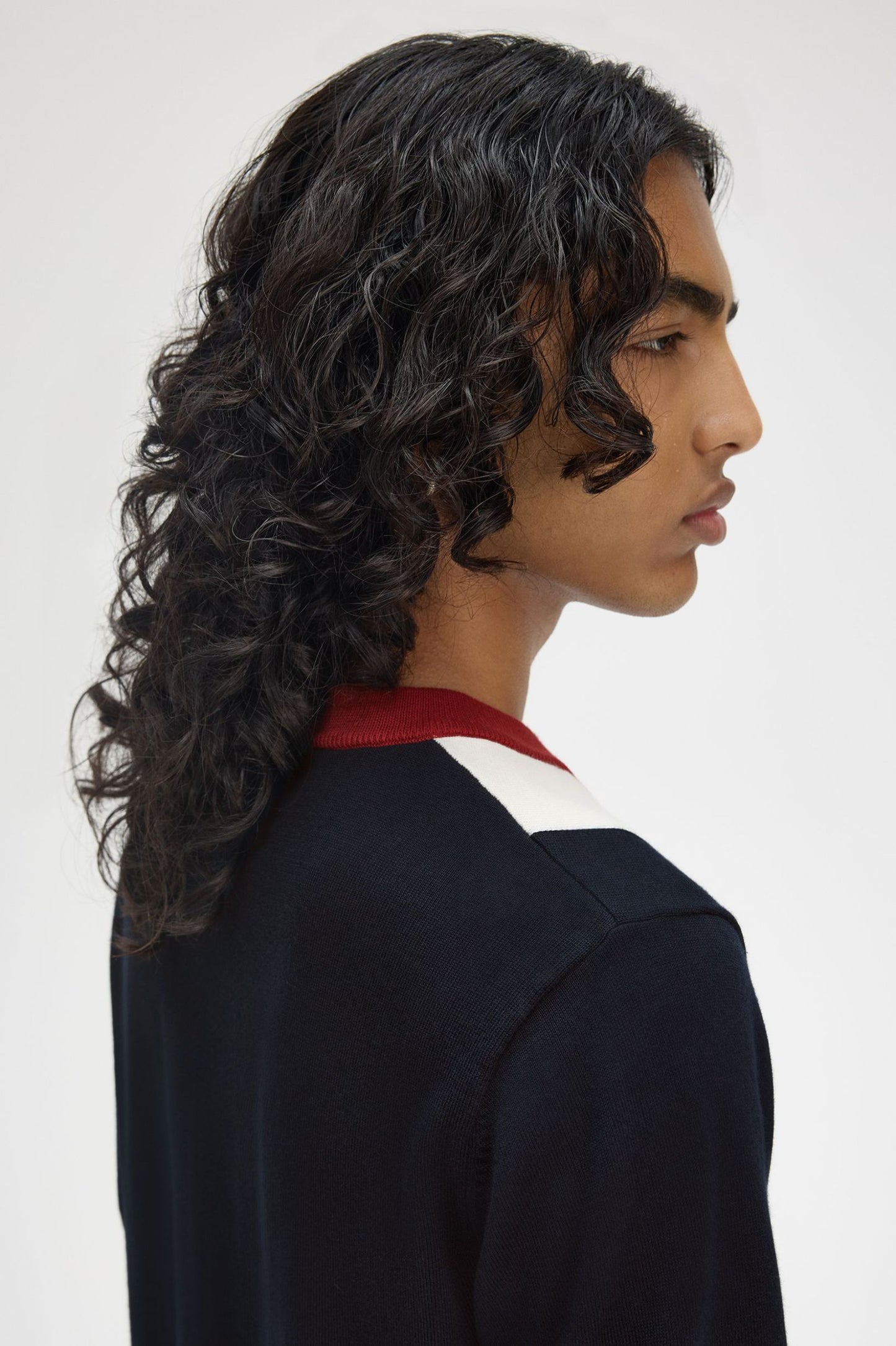 Fred Perry Vertical Stripe Knitted T-Shirt Navy / Burnt Red / Ecru