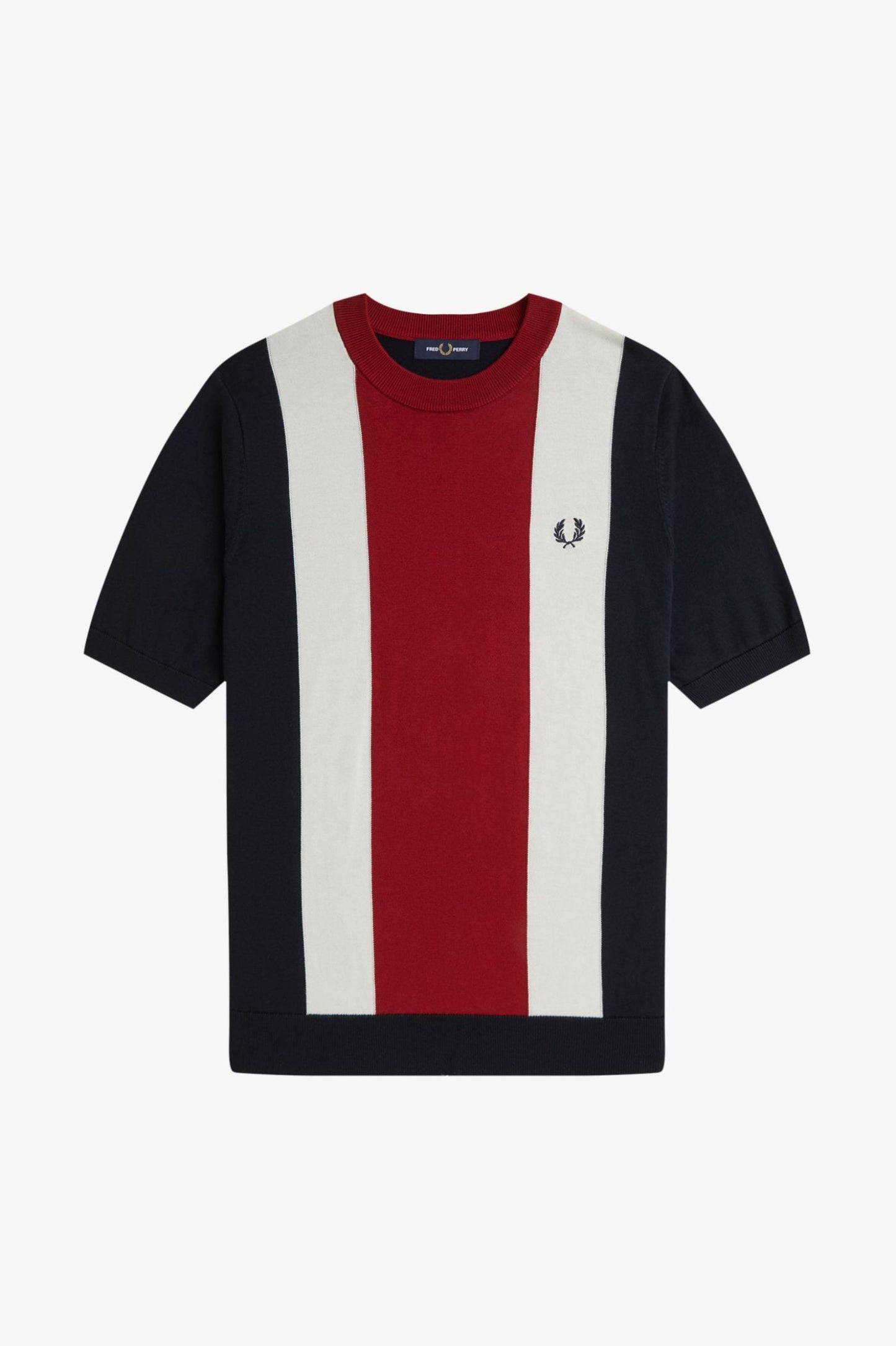 Fred Perry Vertical Stripe Knitted T-Shirt Navy / Burnt Red / Ecru