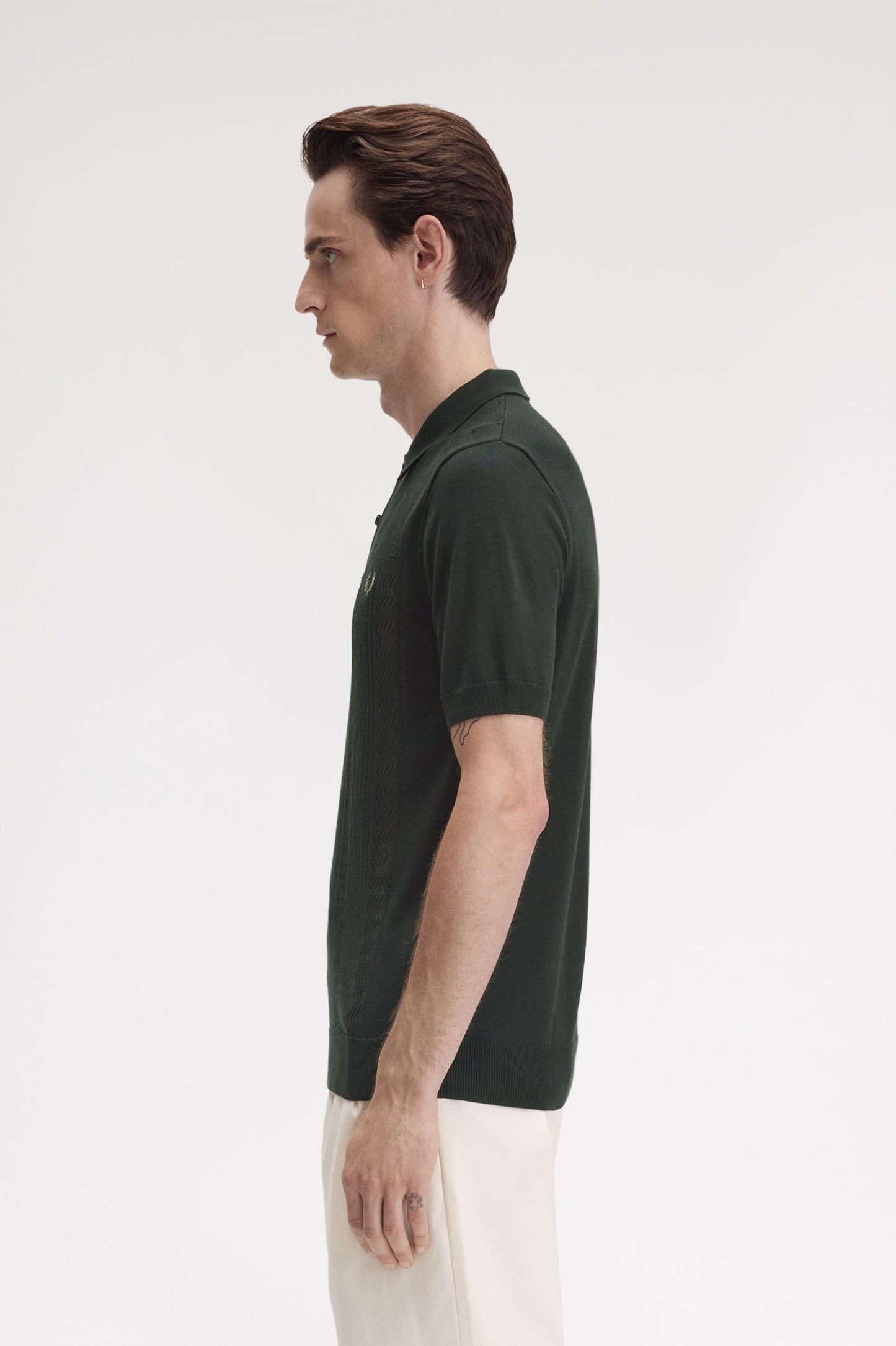 Fred Perry Pointelle Panel Knitted Shirt Night Green