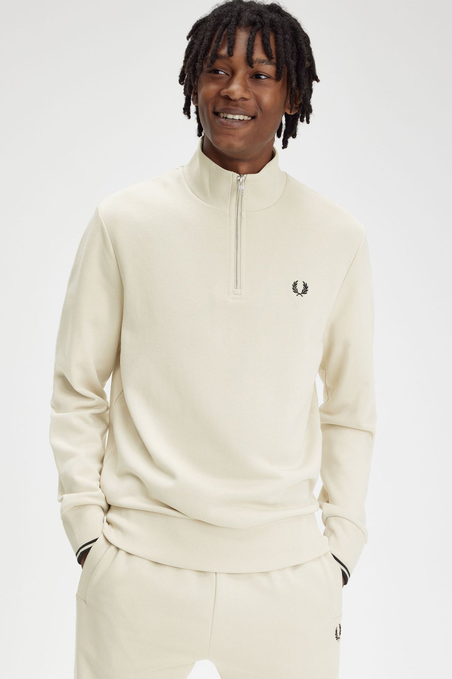 Fred Perry Half Zip Sweatshirt Oatmeal / Black