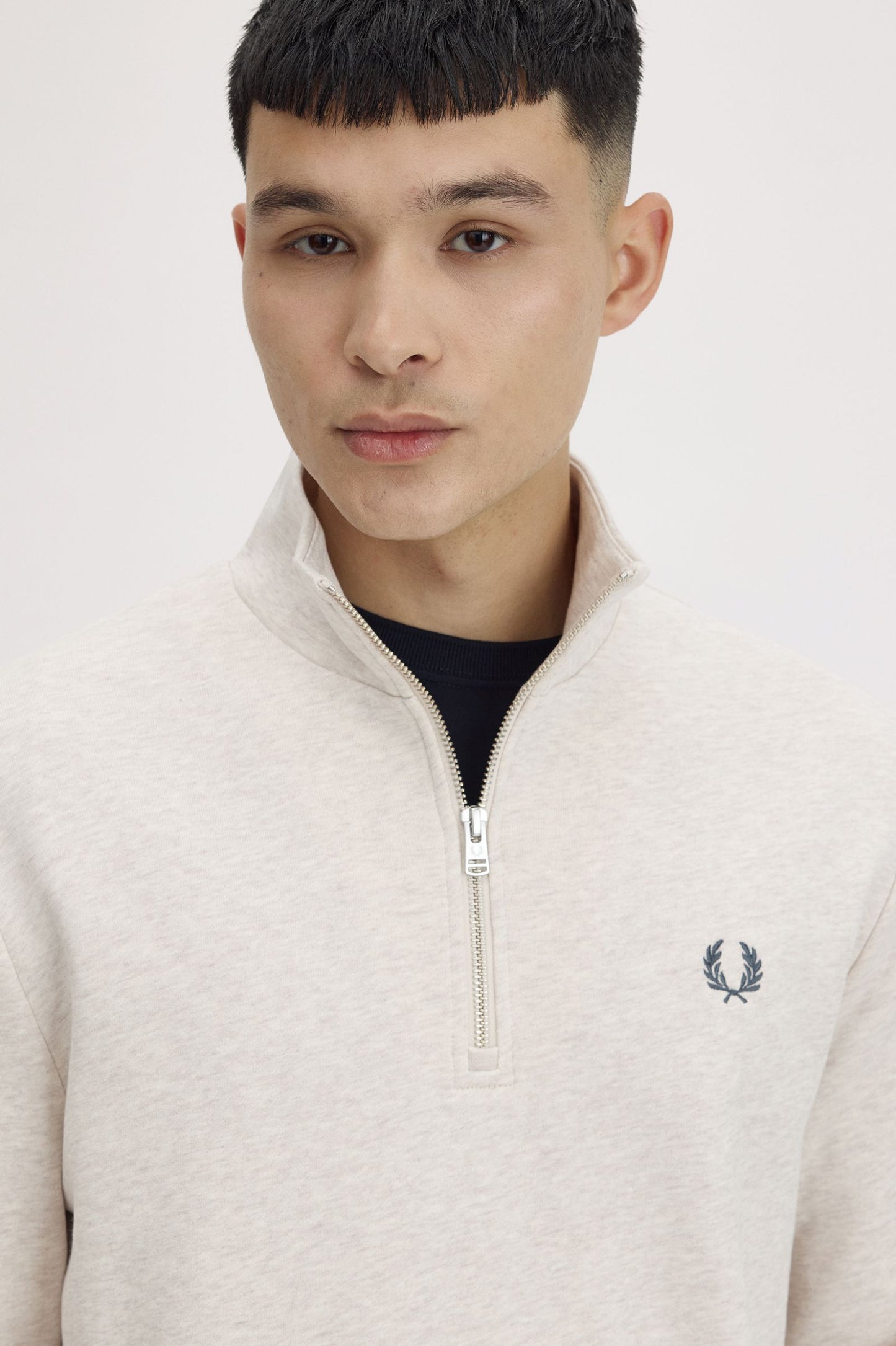 Fred Perry Half Zip Sweatshirt Porridge Marl / Anchor Grey