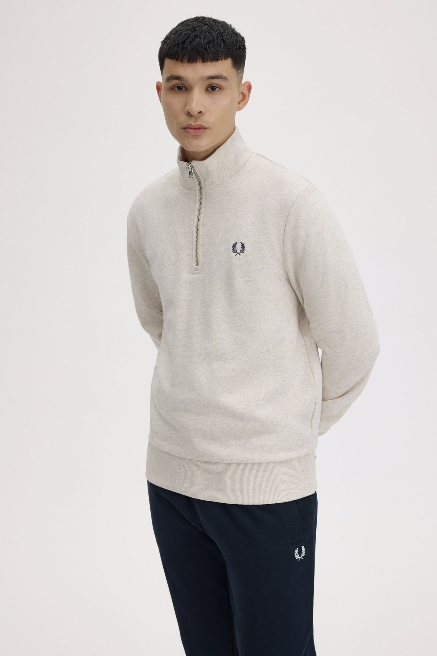 Fred Perry Half Zip Sweatshirt Porridge Marl / Anchor Grey