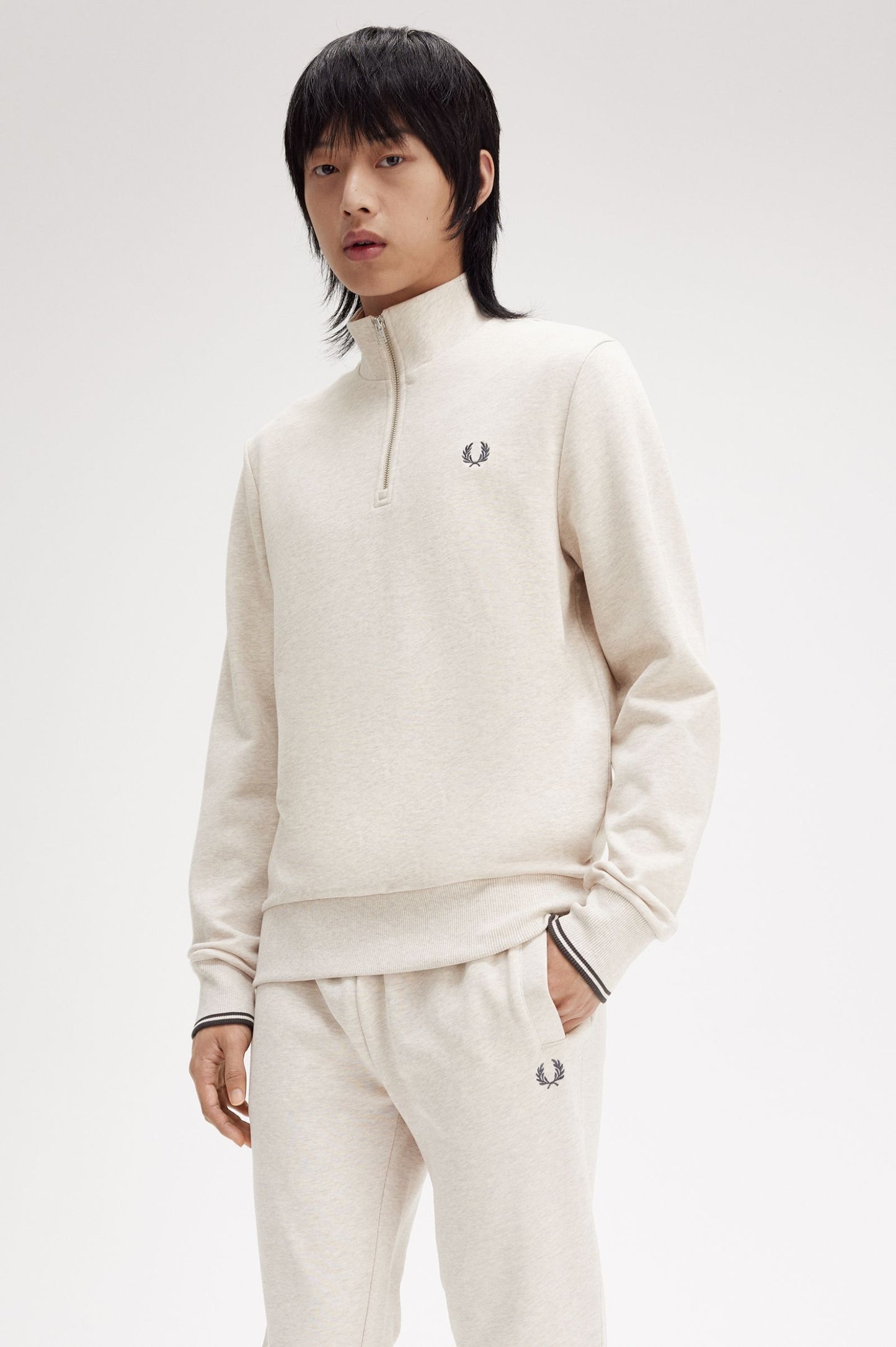 Fred Perry Half Zip Sweatshirt Porridge Marl / Anchor Grey