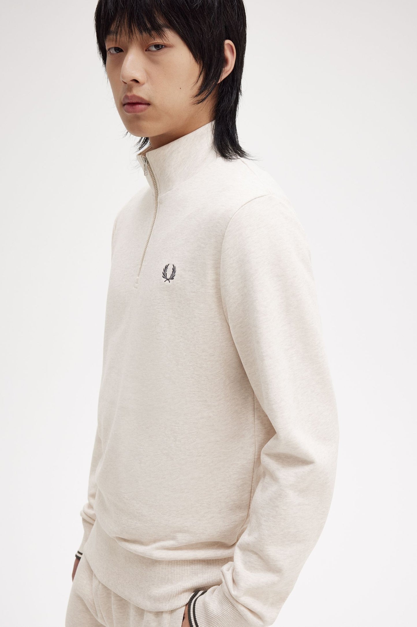 Fred Perry Half Zip Sweatshirt Porridge Marl / Anchor Grey