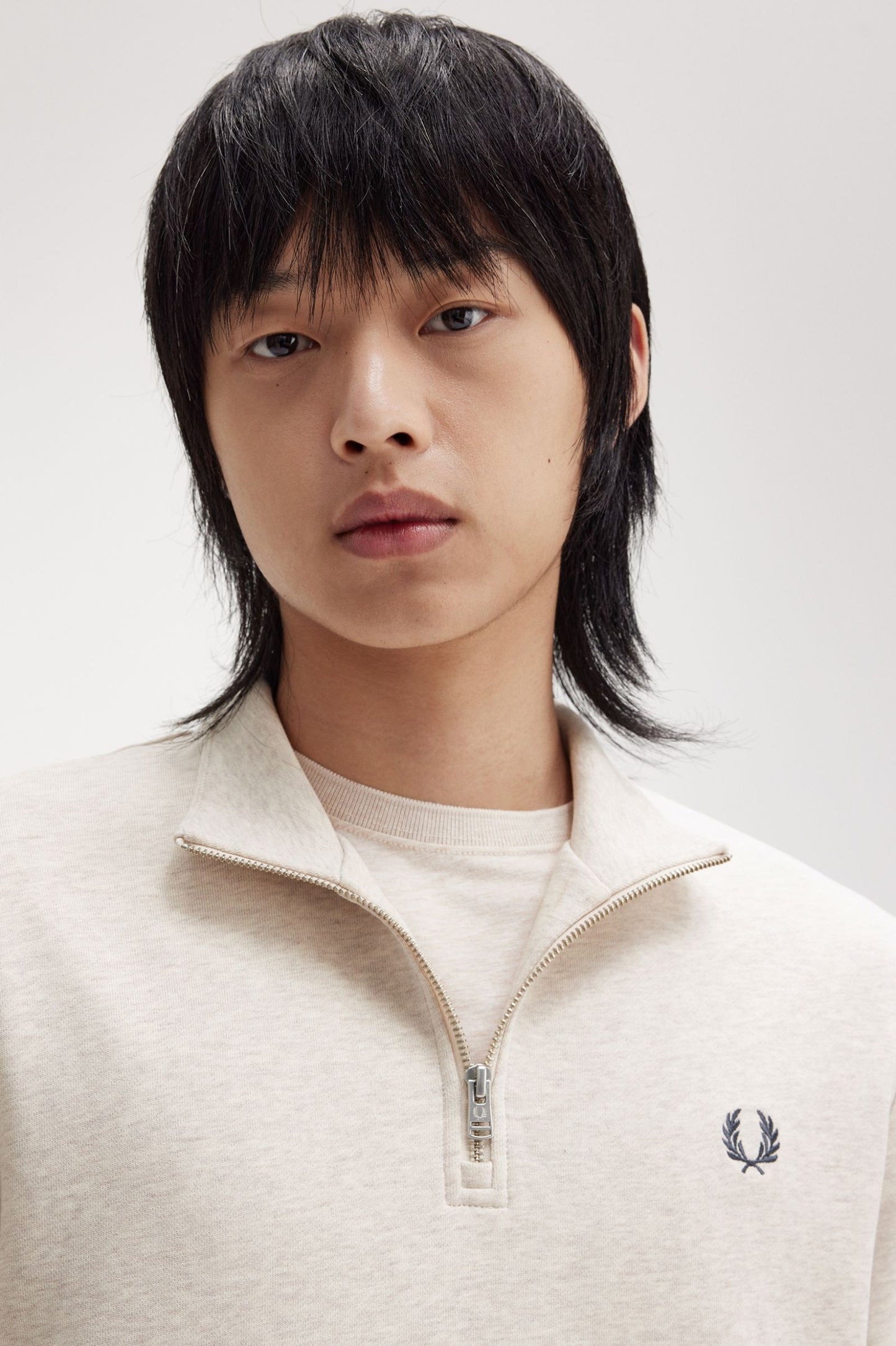 Fred Perry Half Zip Sweatshirt Porridge Marl / Anchor Grey