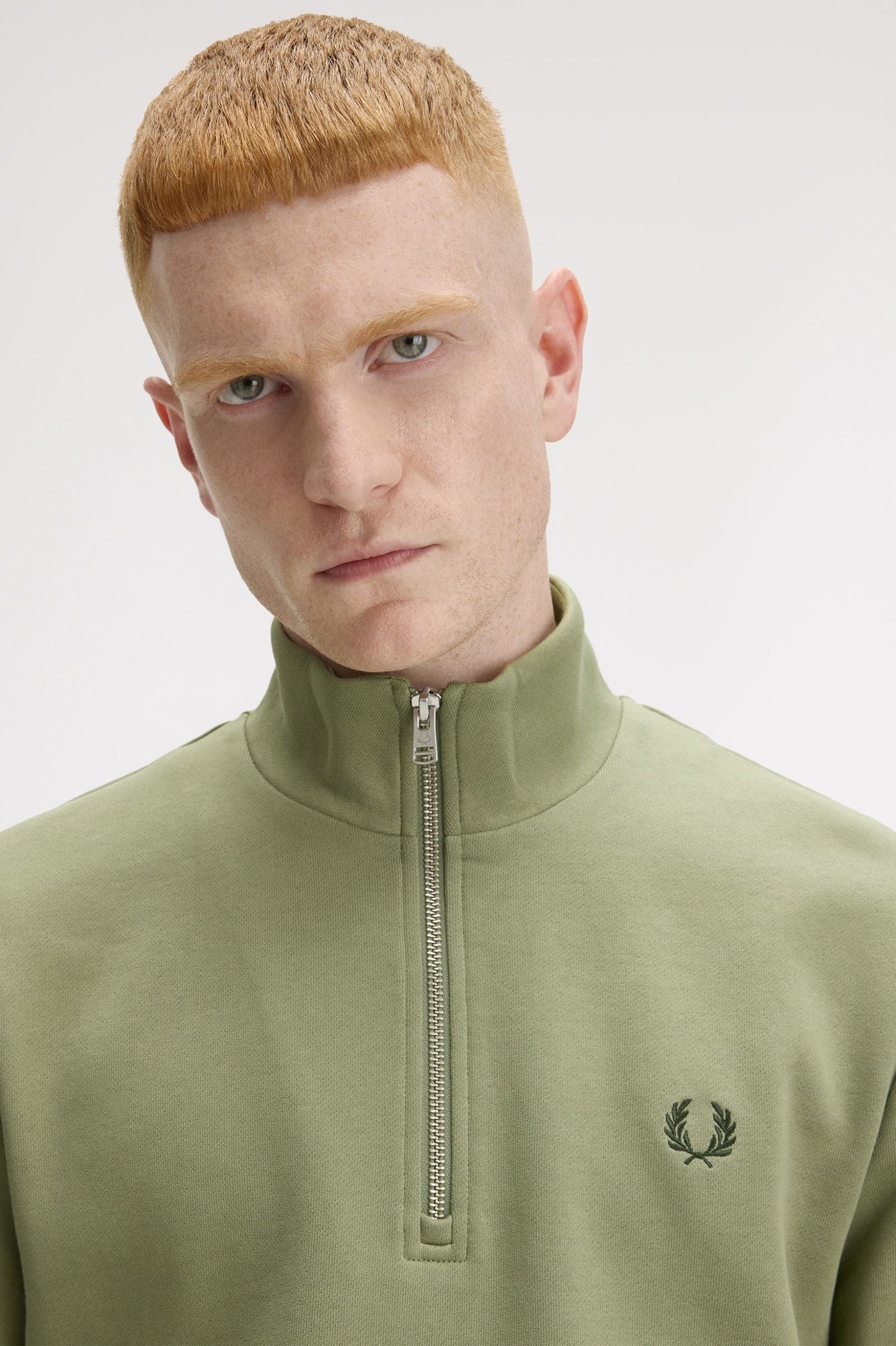 Fred Perry Half Zip Sweatshirt Olive Mint