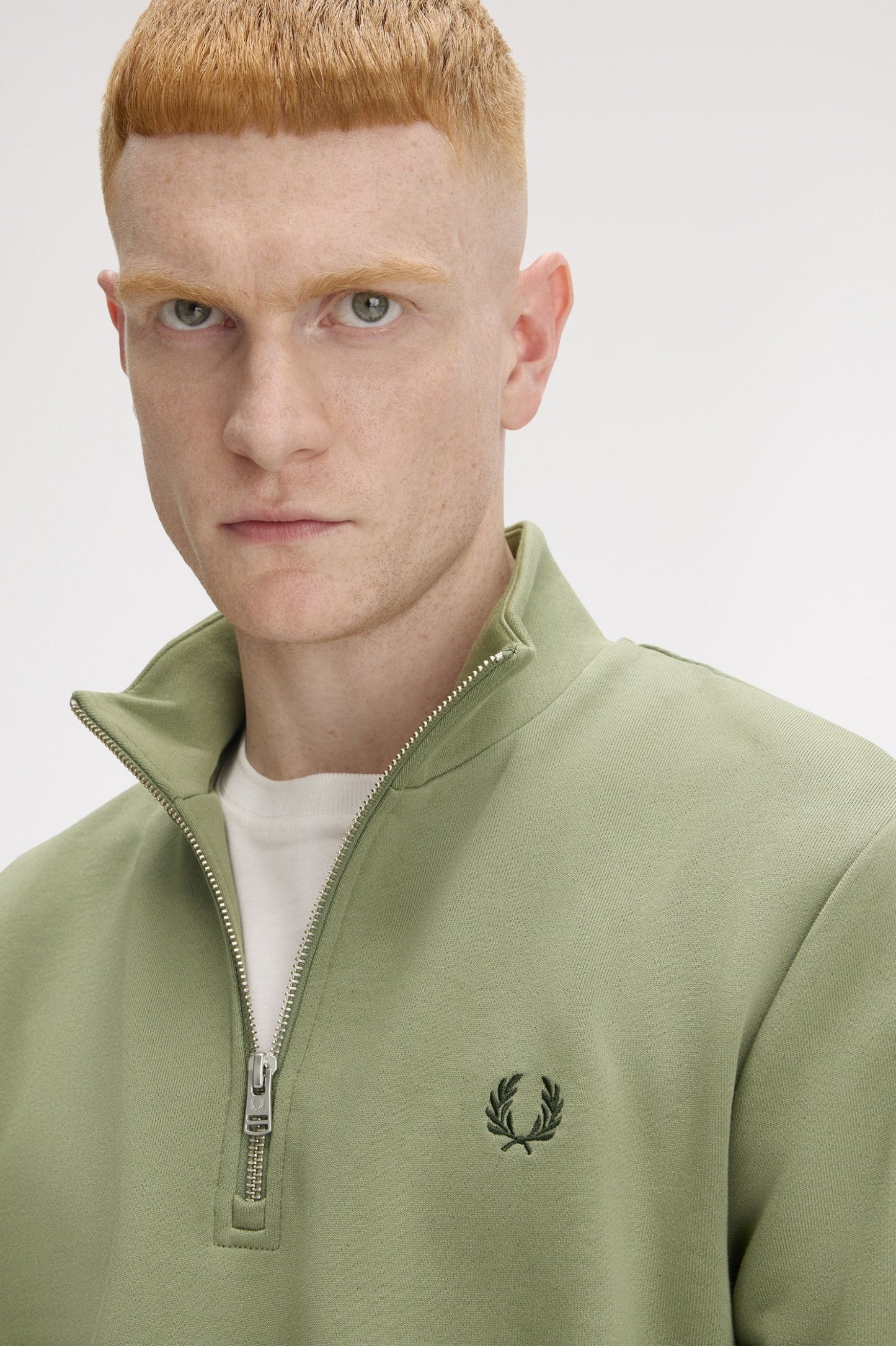 Fred Perry Half Zip Sweatshirt Olive Mint