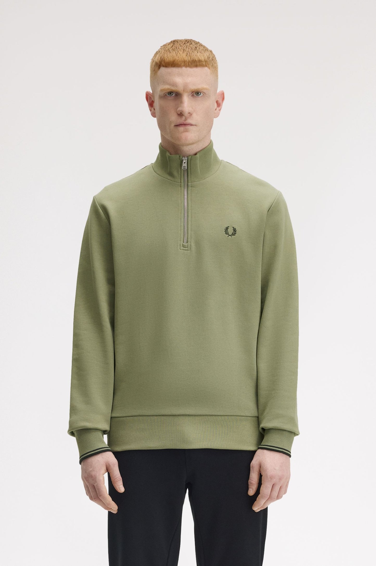 Fred Perry Half Zip Sweatshirt Olive Mint