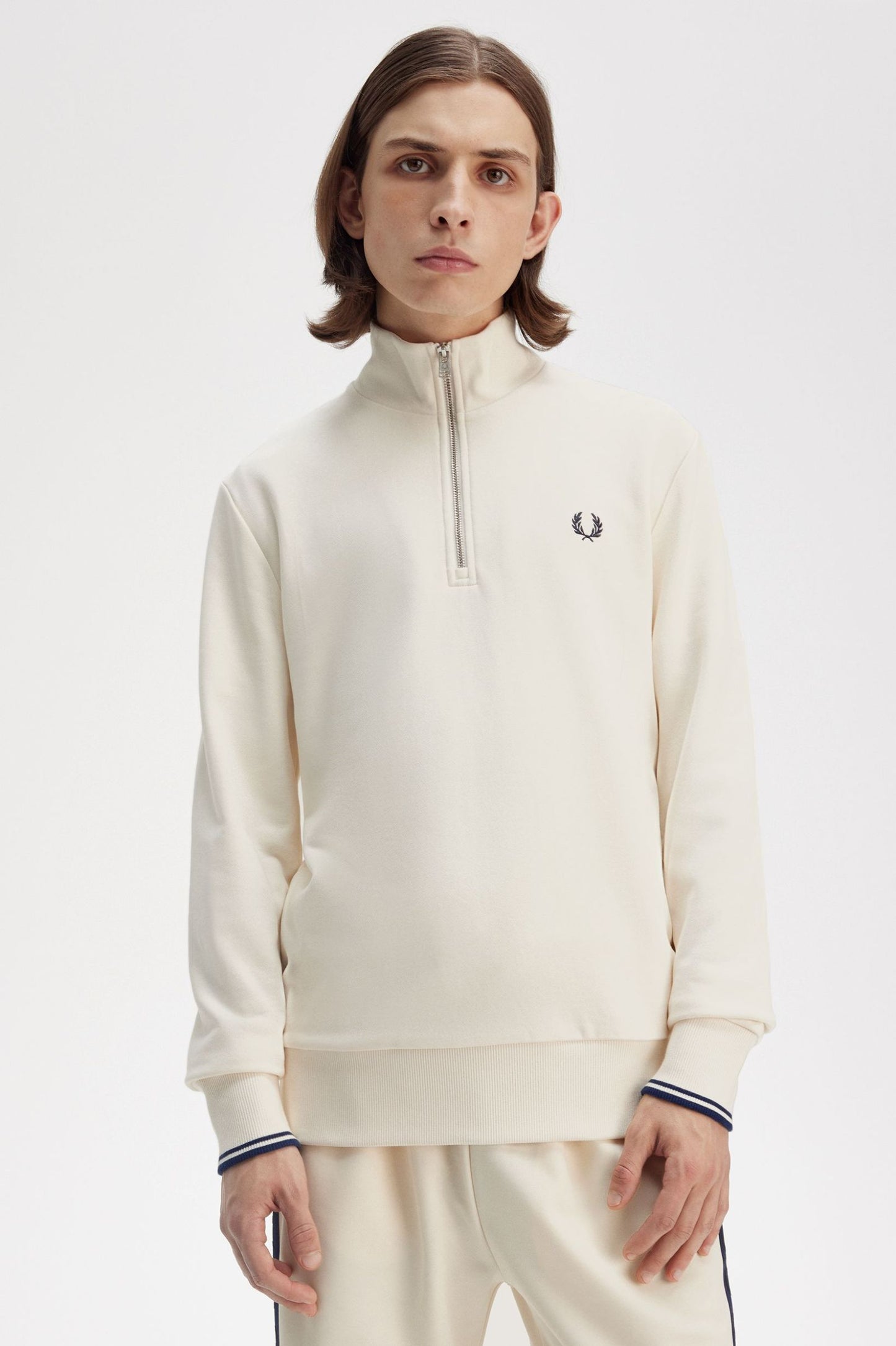 Fred Perry Half Zip Sweatshirt Ecru / Tennisblue