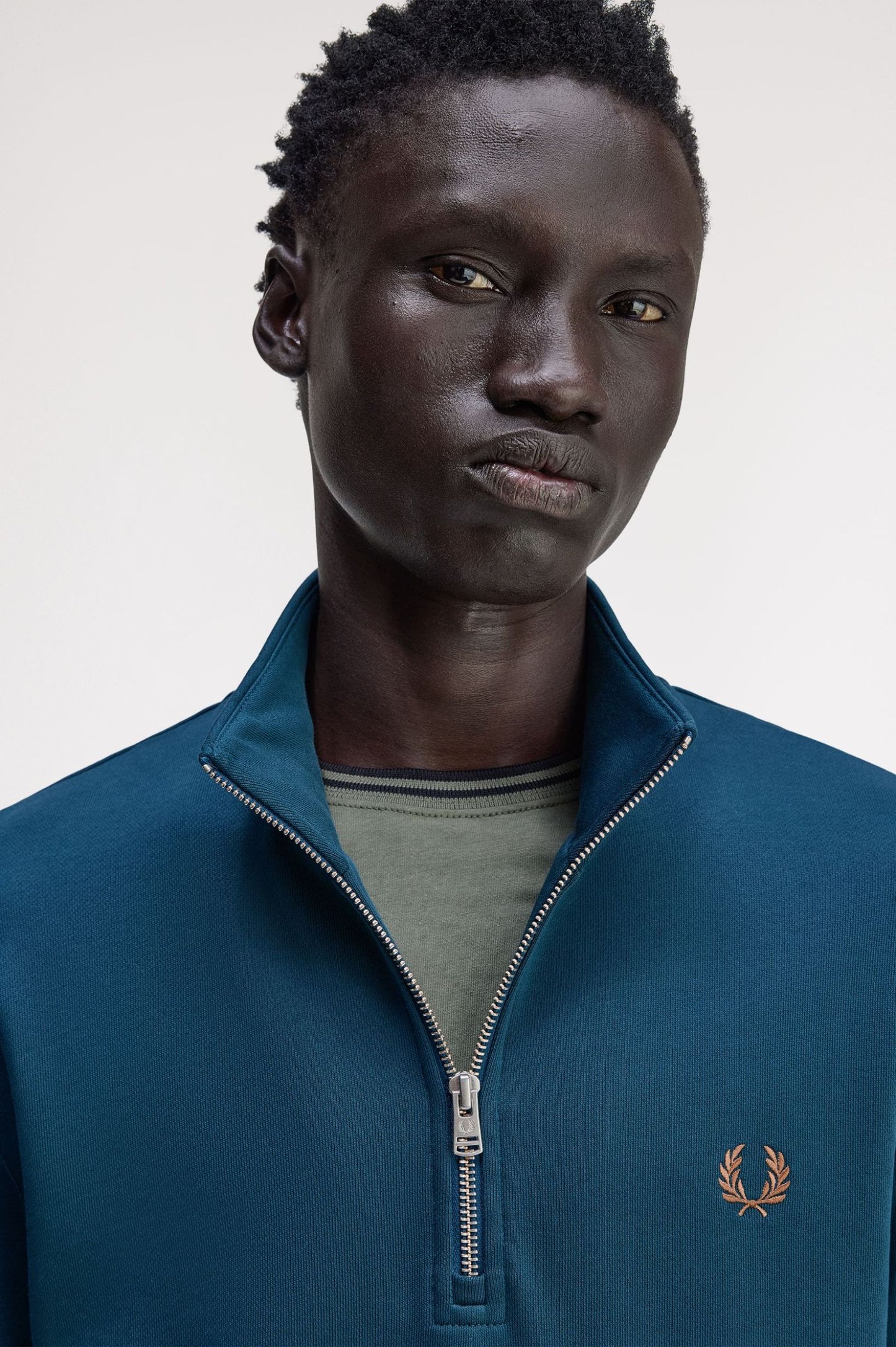 Fred Perry Half Zip Sweatshirt Dark Petrol / Shadestone
