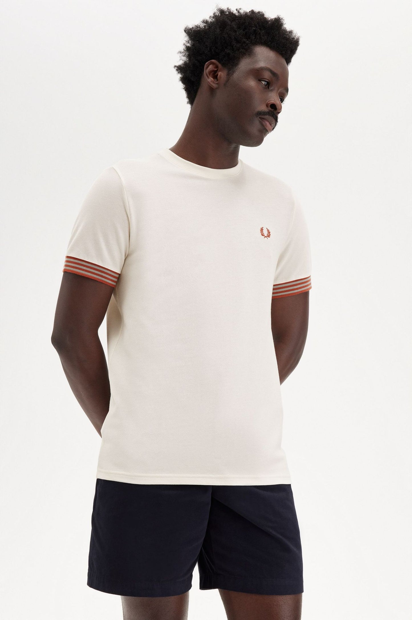 Fred Perry Striped Cuff T-Shirt Light Ecru