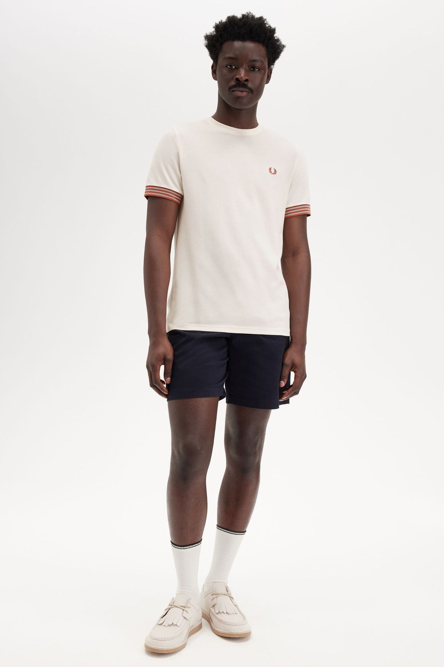 Fred Perry Striped Cuff T-Shirt Light Ecru